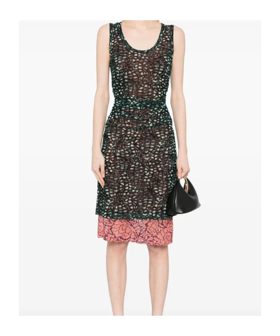 Dries Van Noten Printed Mesh Layered Midi Dress In Black
