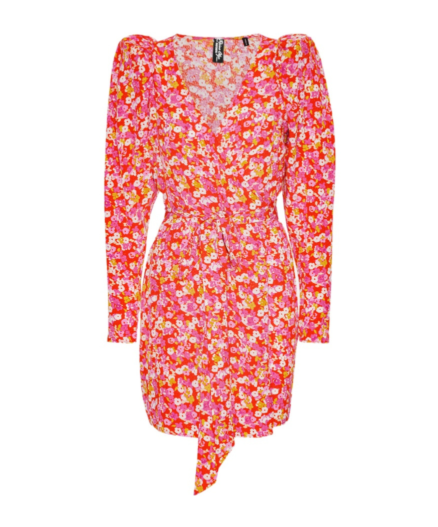 Shop Rotate Birger Christensen Rotate Jacquard Flower Printed Mini Wrap Dress In Pink