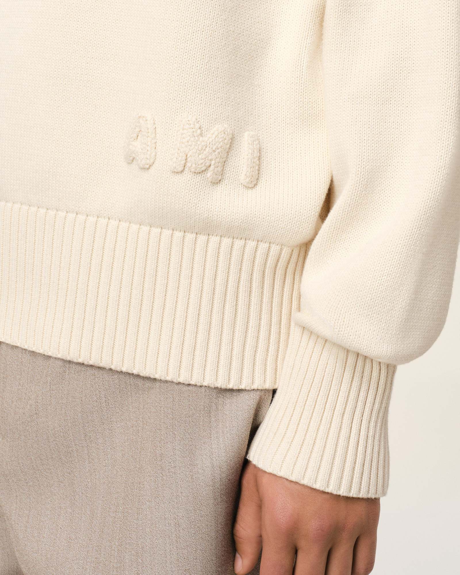 Shop Ami Alexandre Mattiussi Ami Logo Embroidered Crewneck Jumper In Nude