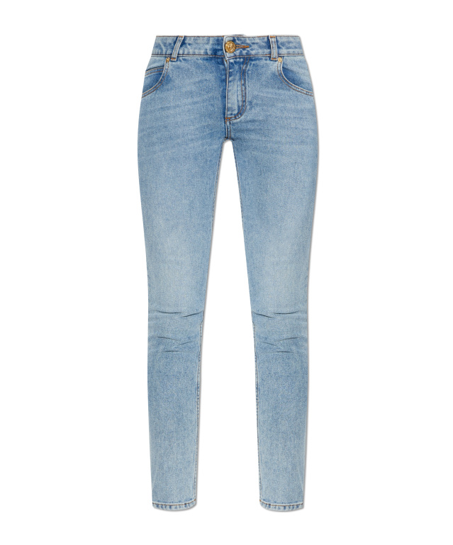 Balmain Faded-wash Button-embellished Jeans In Blue