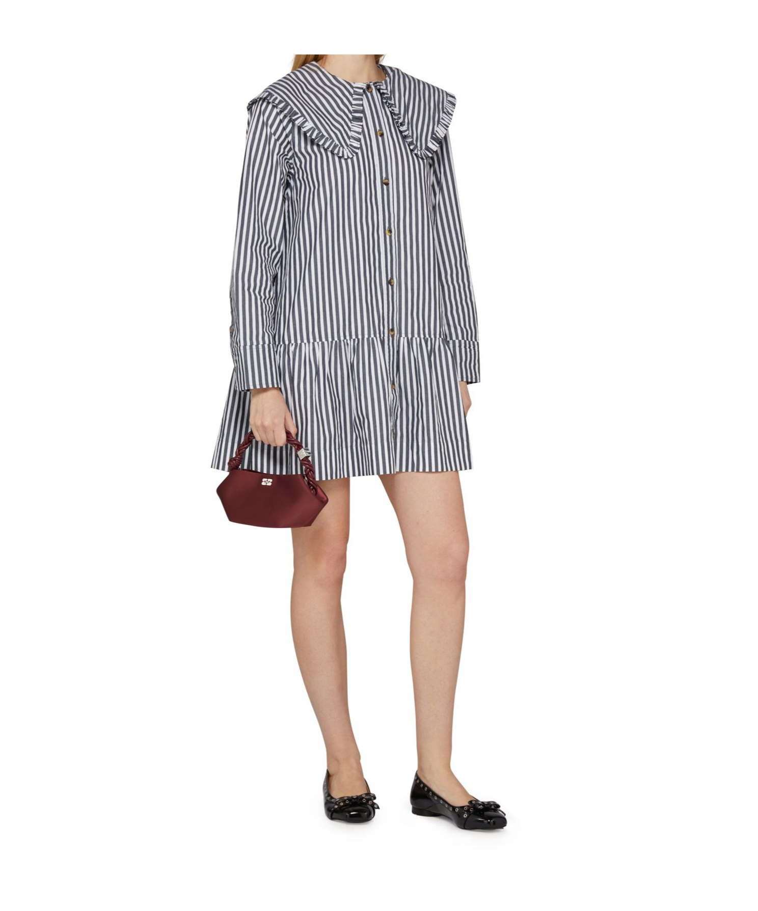 Shop Ganni Long Sleeve Dress In Gray