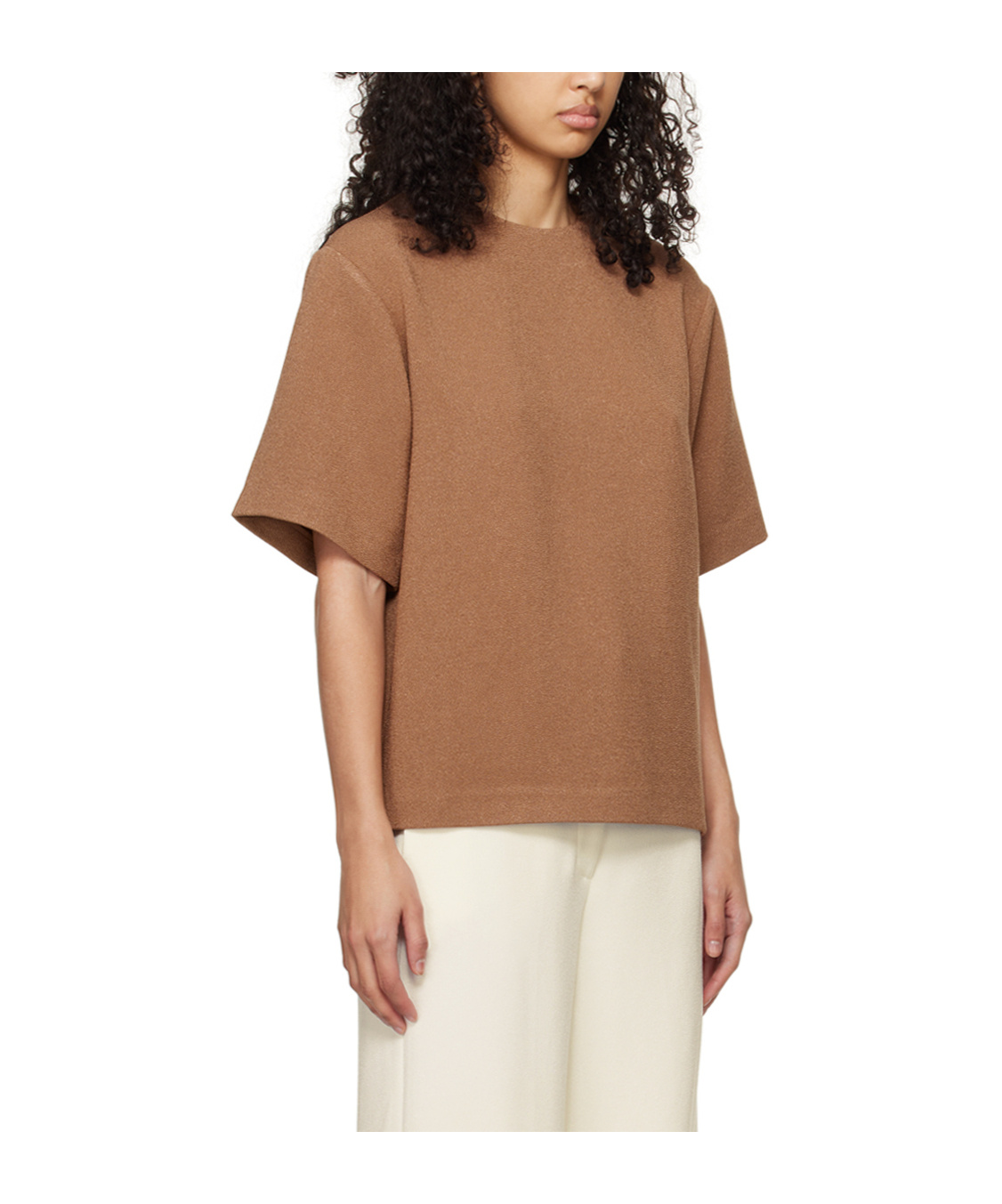 Shop Anine Bing Maddie Short-sleeve Crepe Blouse In Brown