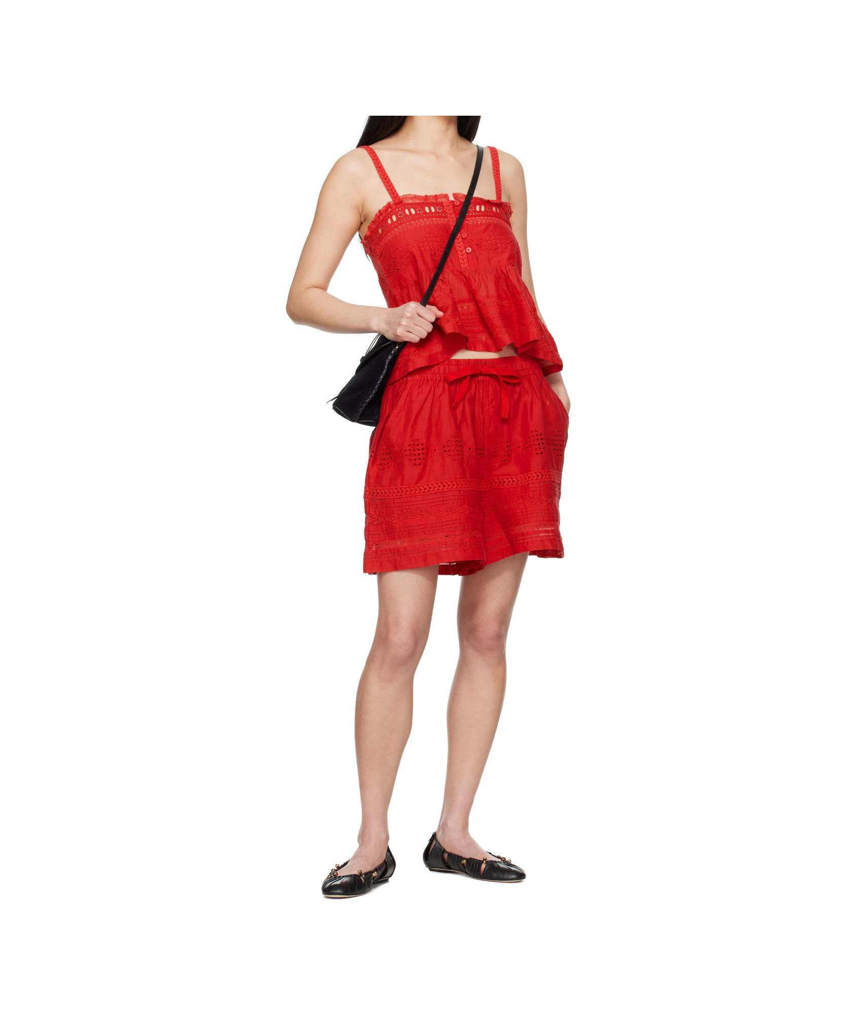 Isabel Marant Étoile Damina Crochet-trimmed Broderie Anglaise Organic Cotton-voile Shorts In Red