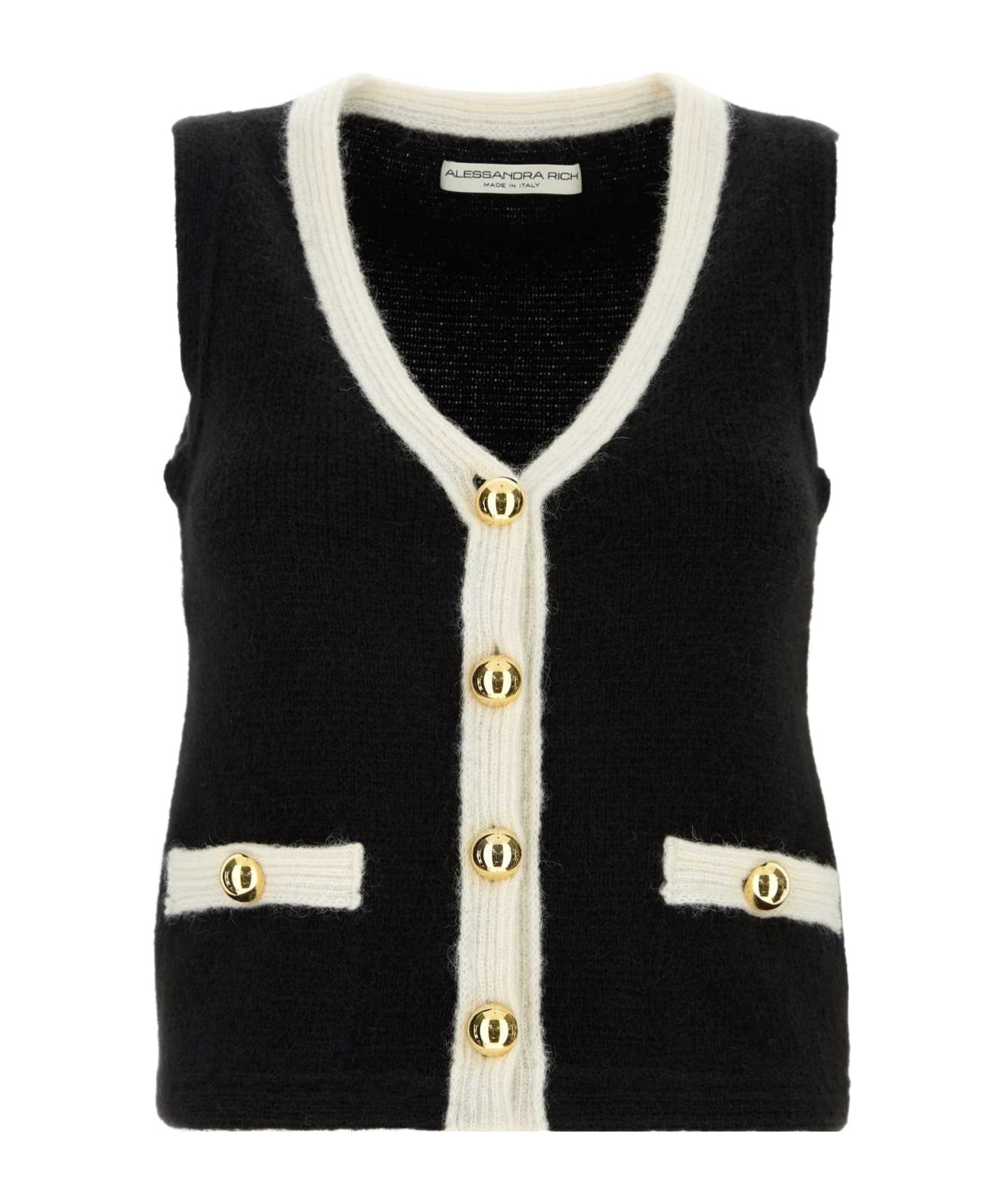 Alessandra Rich Black Contrast-trim Knitted Vest In Black