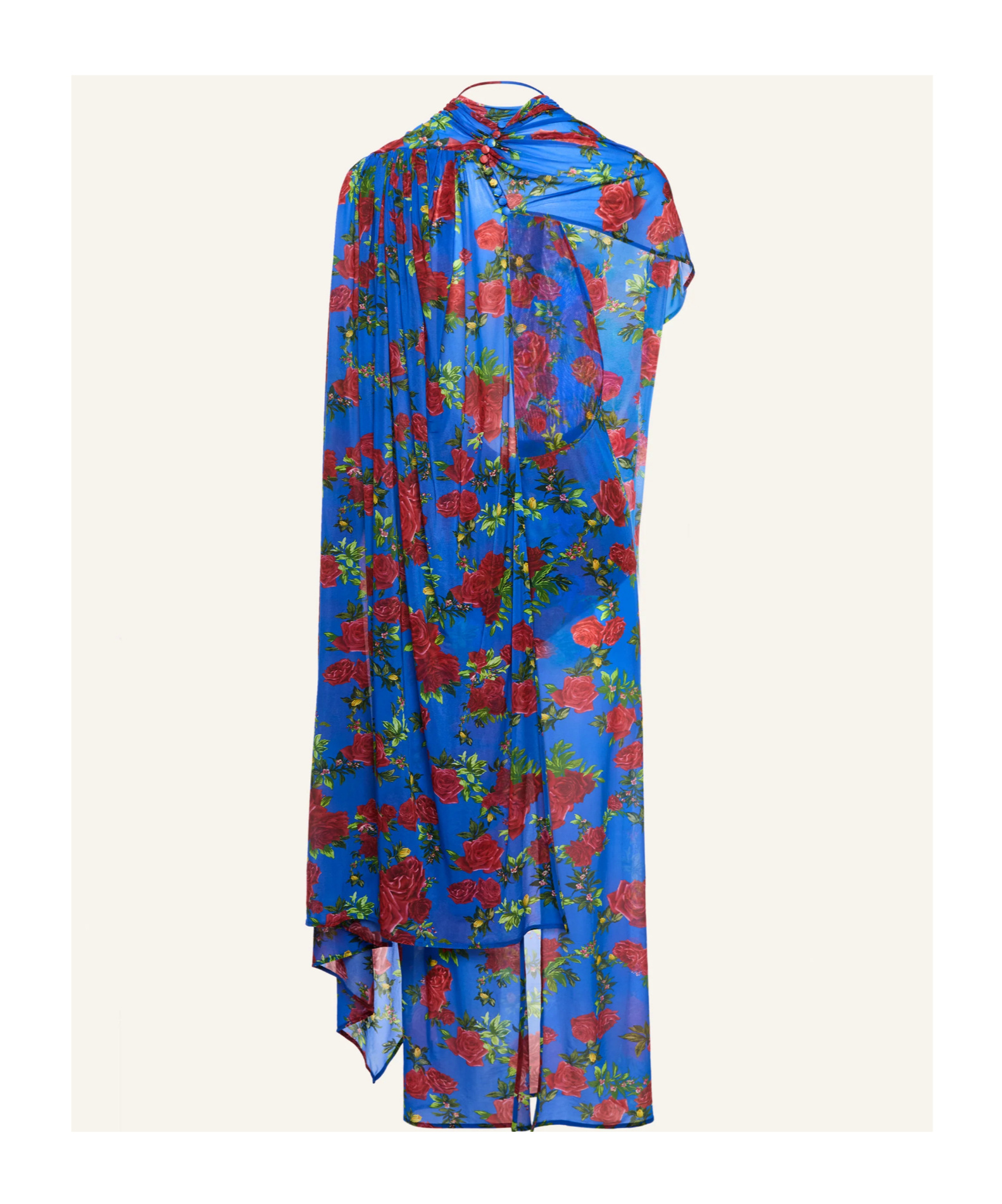 Magda Butrym Asymmetric Drape Gown In Blue Floral Print In Blue