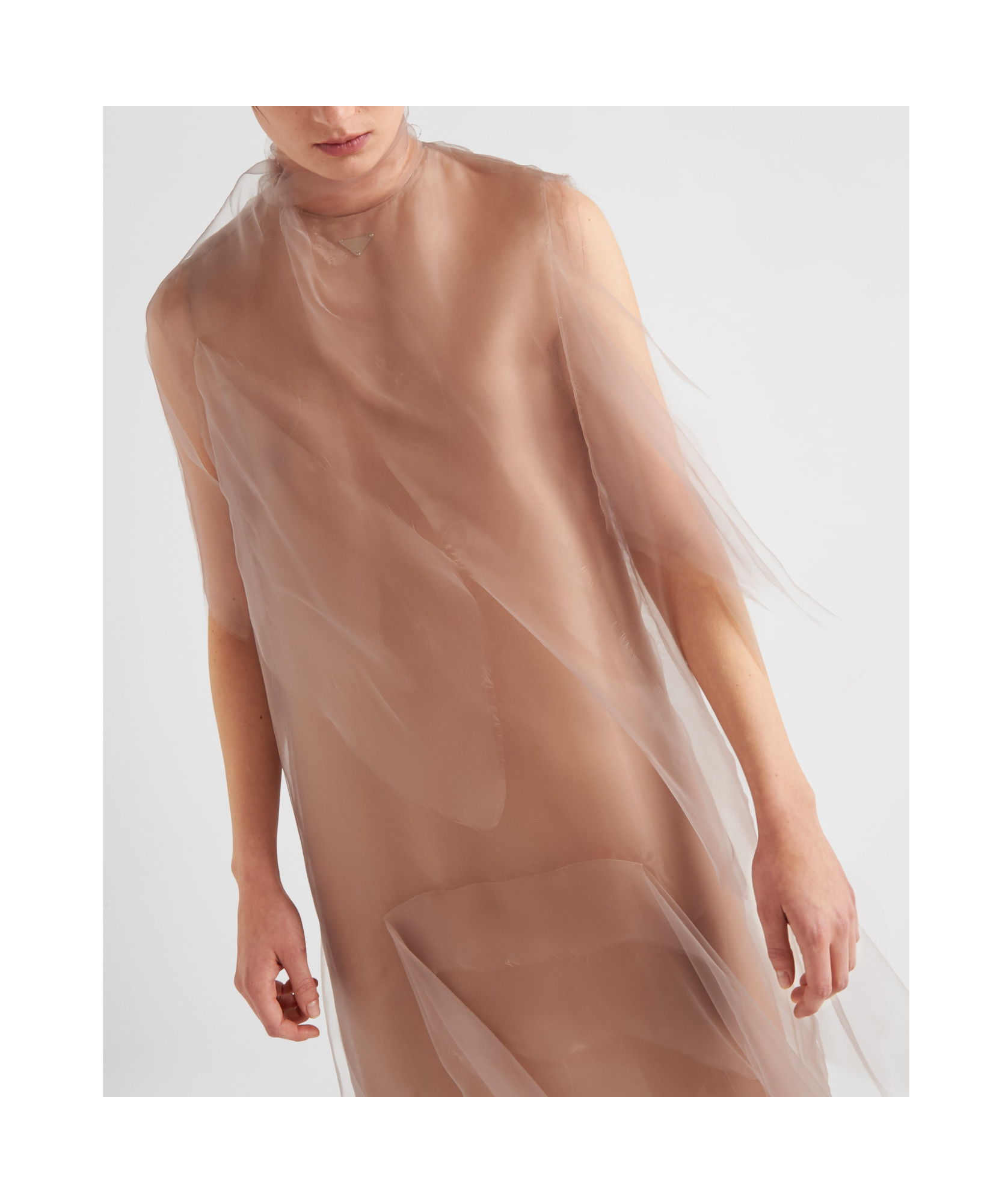 Prada Tie-neck Technical Voile Dress In Nude