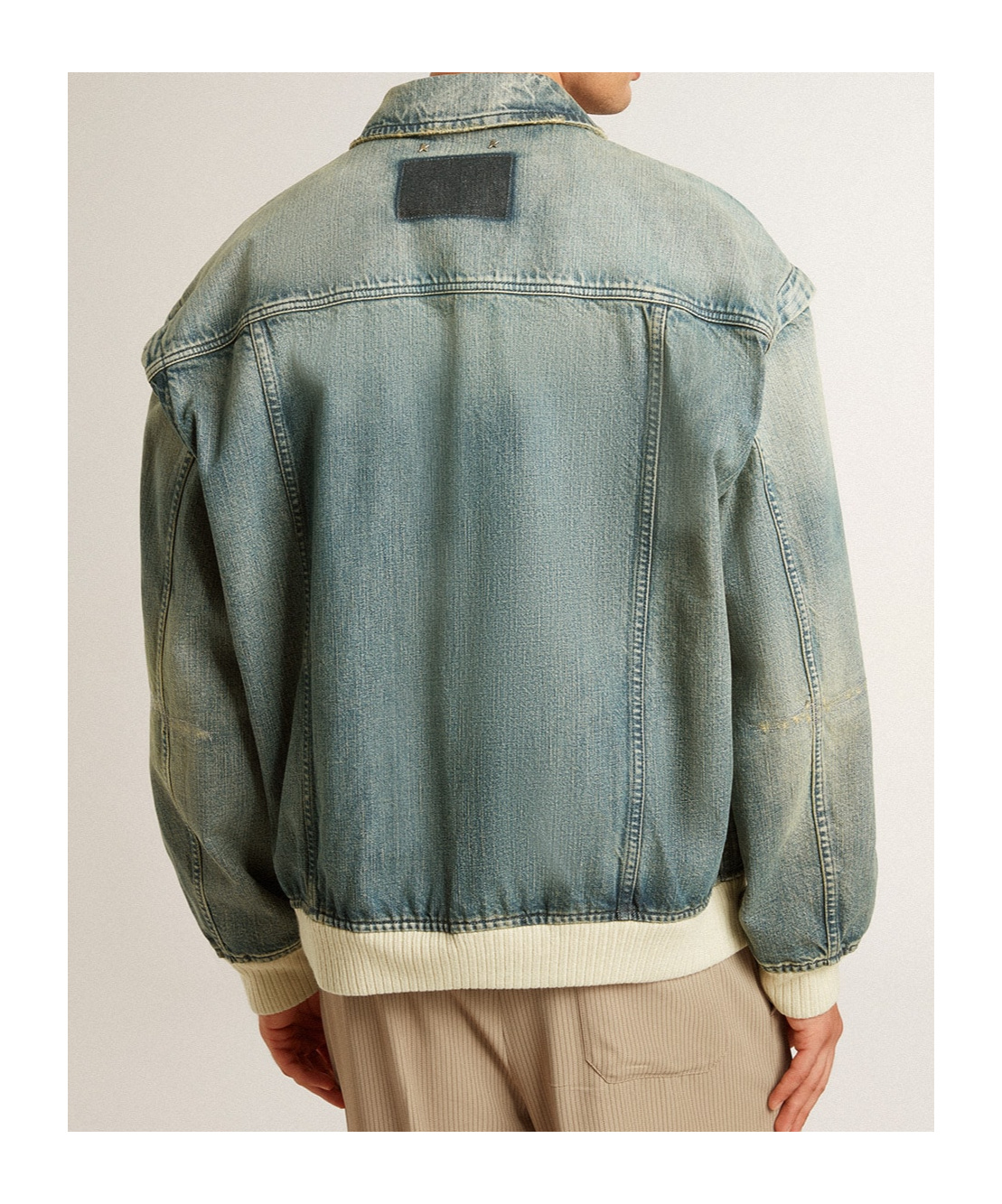 Golden Goose Men's Washed Denim Jacket With Wool Blend Ribbing In Gray