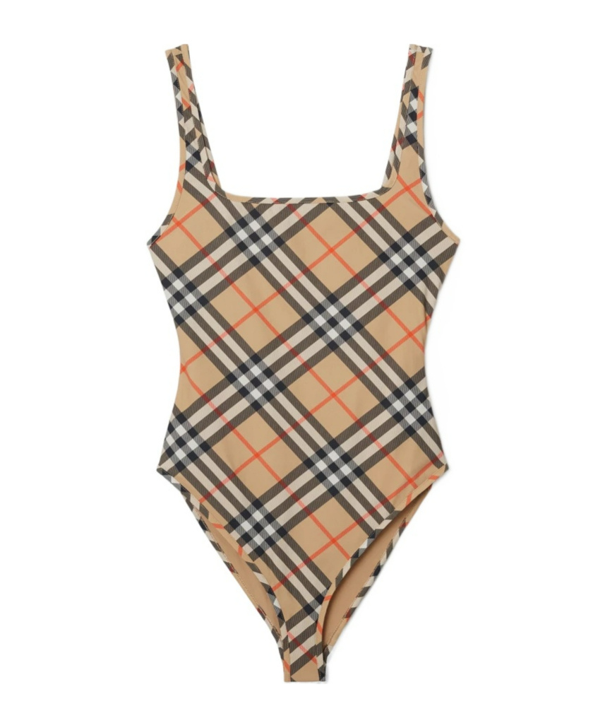 Burberry Check-pattern Swimsuit In Nude