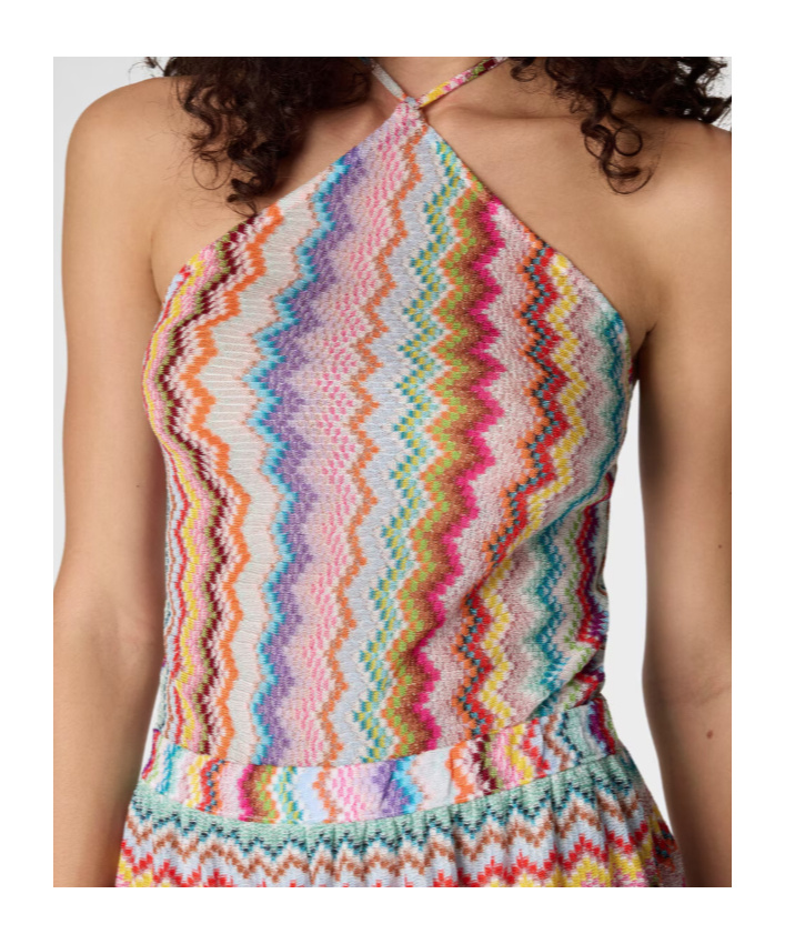 Missoni Short Jumpsuit In Lamé Viscose With Pixel-effect Zigzag Pattern In Multi