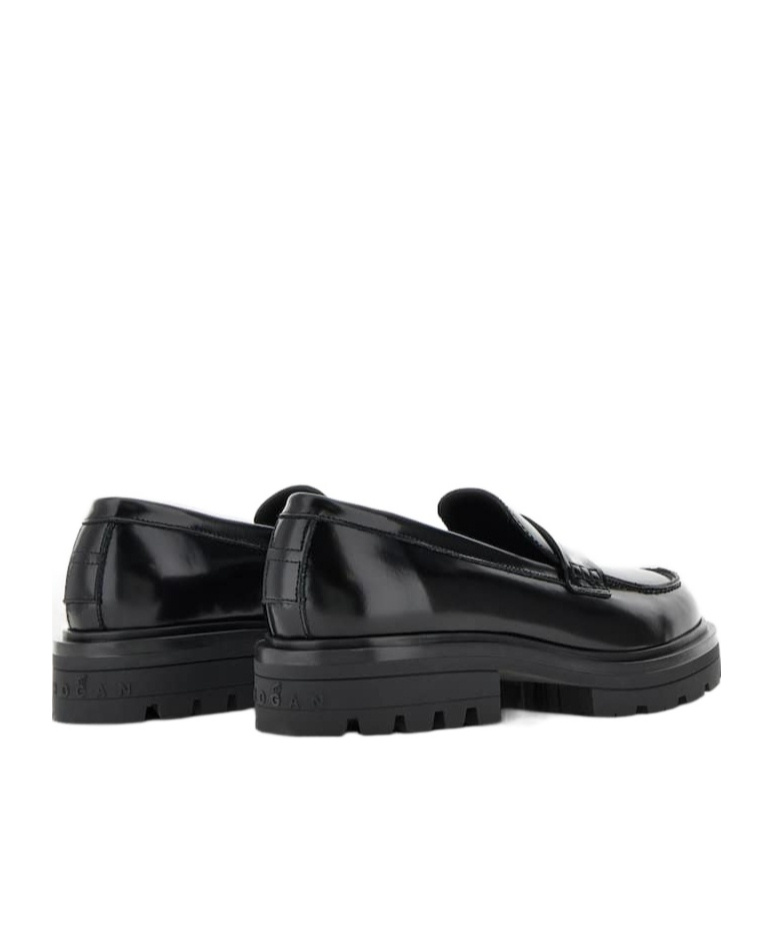 Hogan Leather Loafers With Chunky Sole And Glossy Finish In Black
