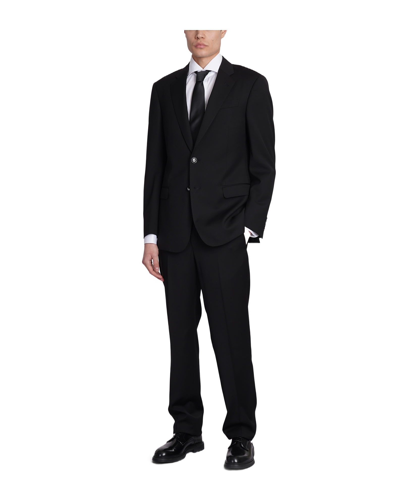 Giorgio Armani Twill Virgin-wool Suit In Black