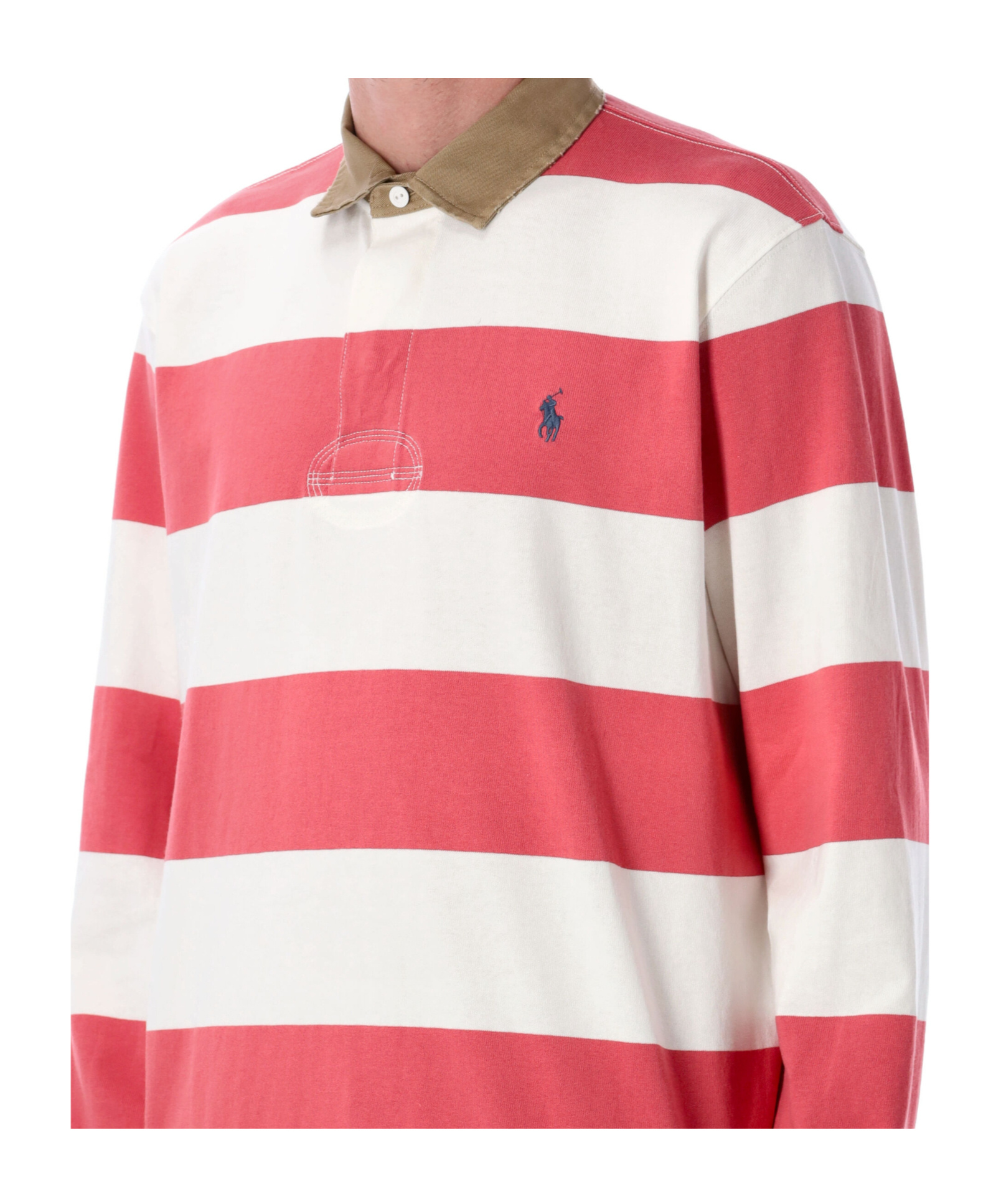 Polo Ralph Lauren Classic Fit Khaki Collar Rugby Shirt In White