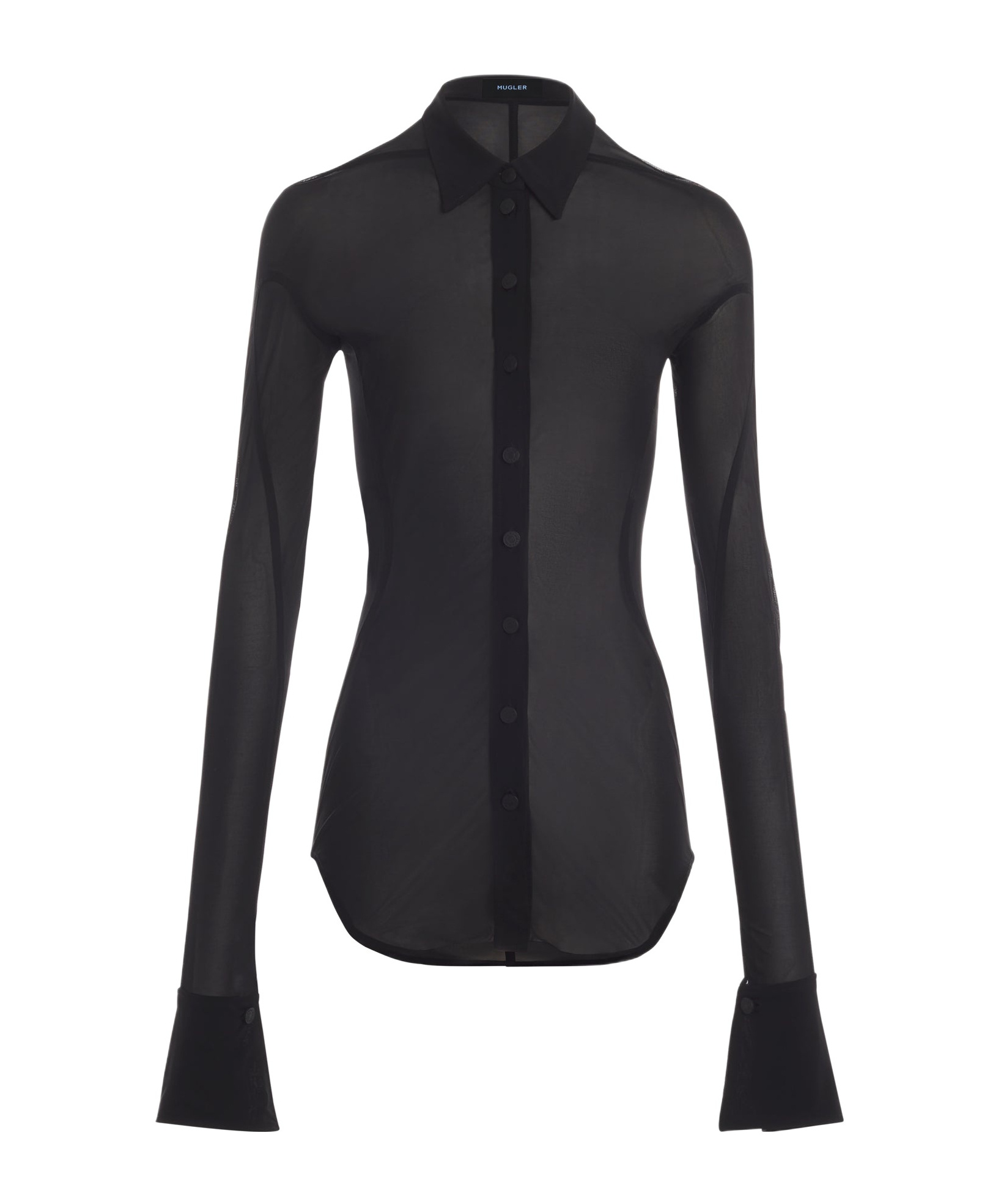 Mugler Semi-sheer Jersey Shirt In Black