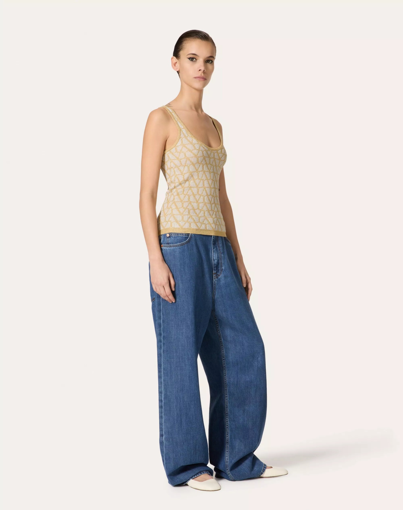 Valentino Iconographic Canvas Sleeveless Top In Nude