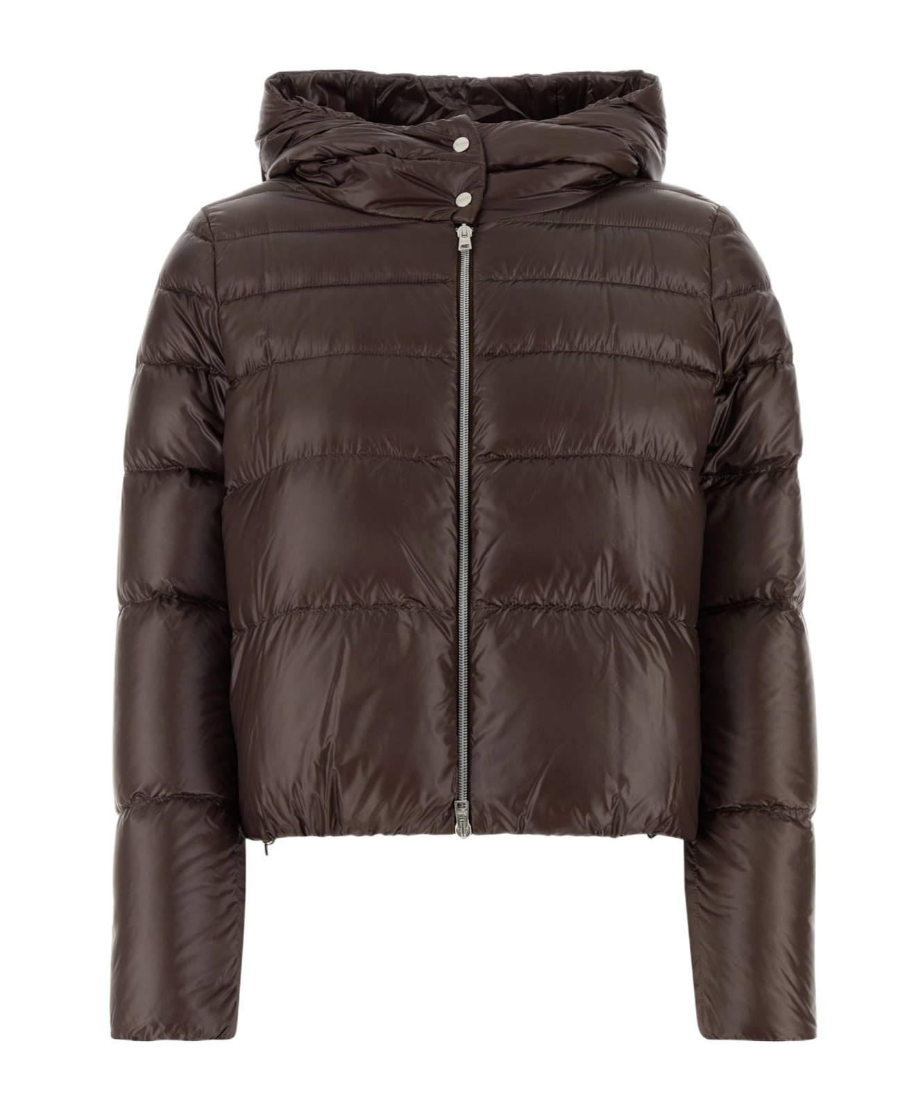 Herno Brown Cropped Down Jacket With Fixed Hood With Snap Buttons In Tech Fabric Woman In Brown