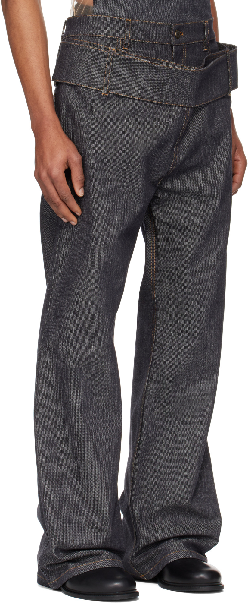 Courrèges Gray Double Belt Denim Jeans In Black