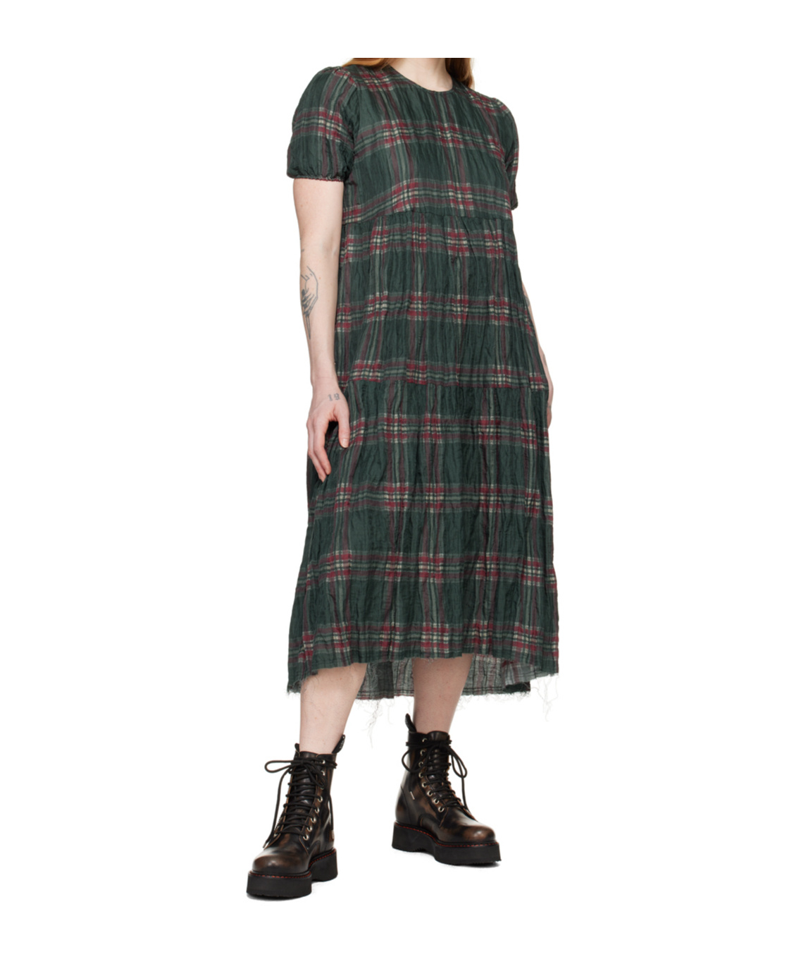 R13 Green Check Midi Dress In Gray