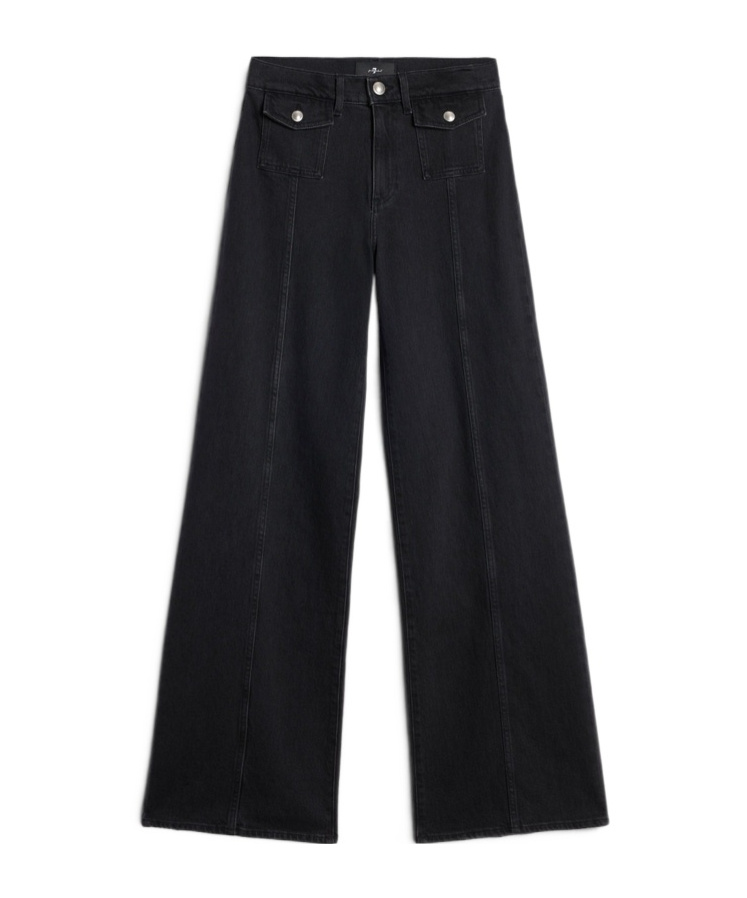 7 For All Mankind Lotta Seamed Patch Pocket Flare Jeans In Black