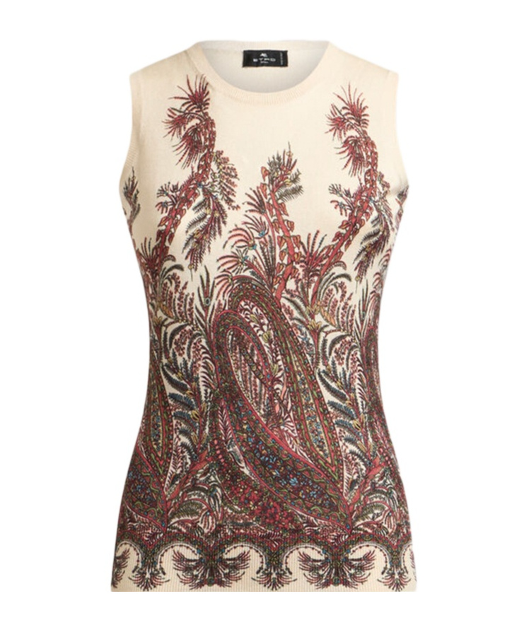 Etro , Silk And Cashmere Top With Placed Print, Woman, Multicolour, Size 44