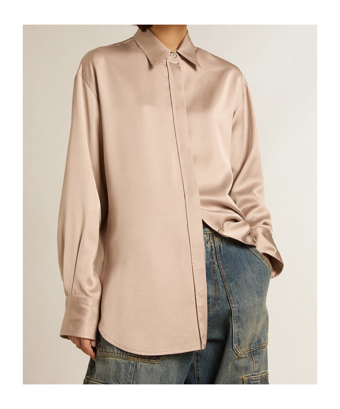 Golden Goose Batilda Boyfriend Satin-finish Shirt In Nude