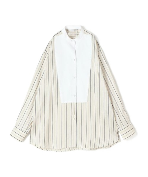 Stella Mccartney Curved Hem Panelled Striped Shirt In White