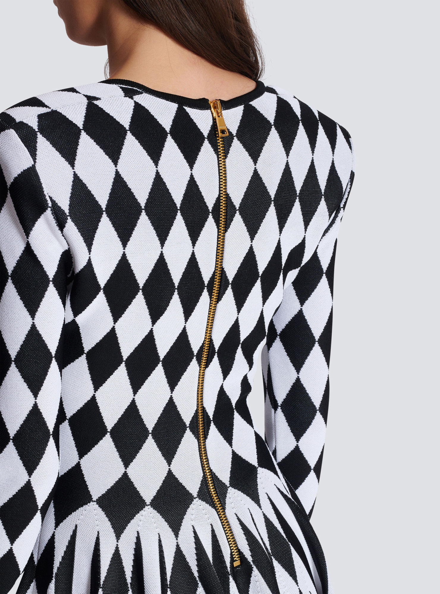 Balmain Diamond-intarsia Knitted Mini Dress In Black