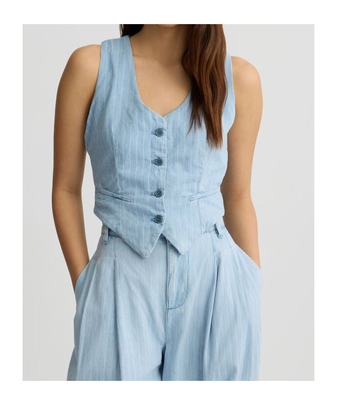 Liu •jo Pinstripe Denim Waistcoat In Light Denim