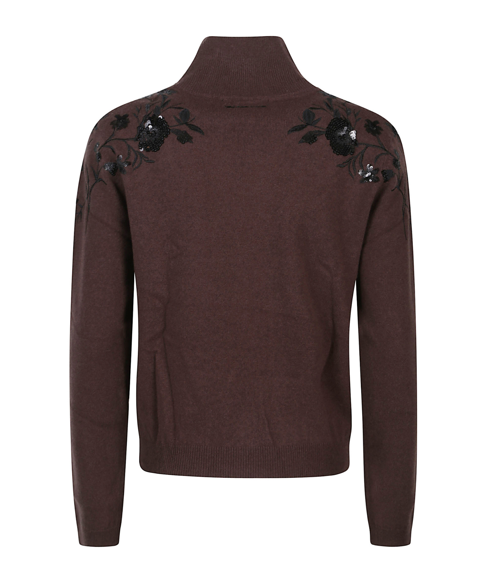 Ermanno Firenze Floral-embroidered Sequin Sweater In Brown
