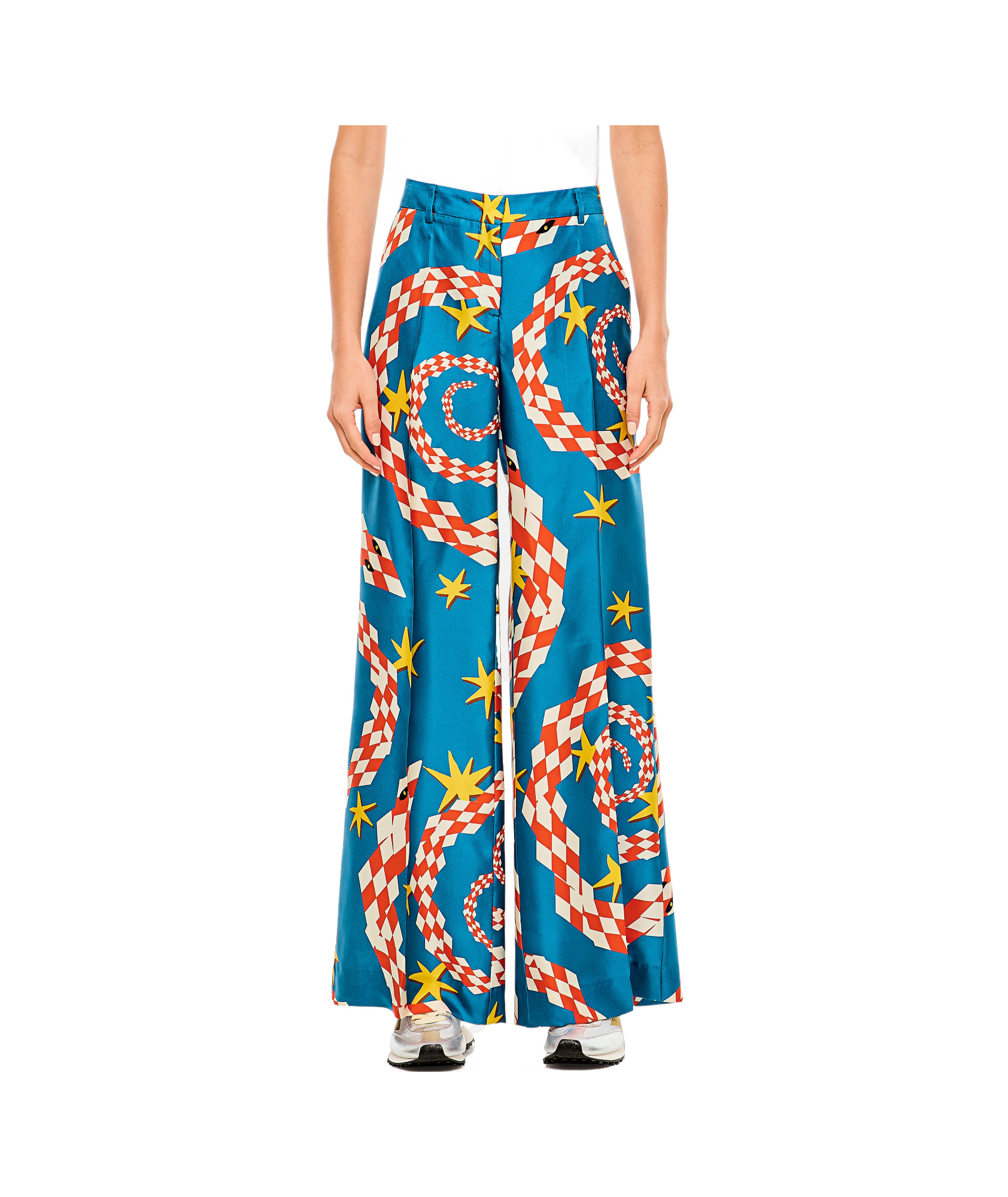 Alberto Biani Multicolor Spiral And Star Pattern Wide Pants In Blue