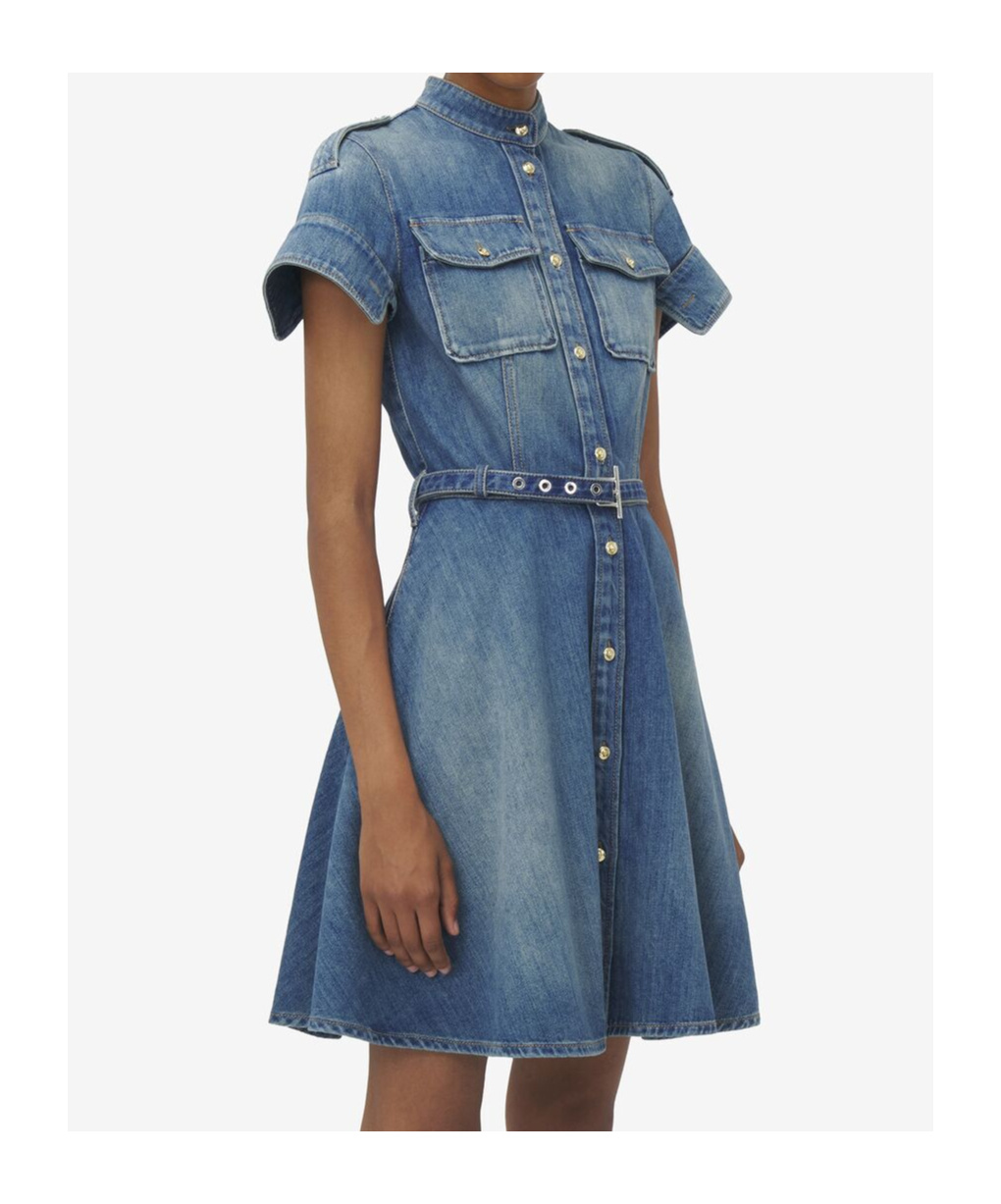 Shop Alexander Mcqueen Denim Mini Dress In Blue