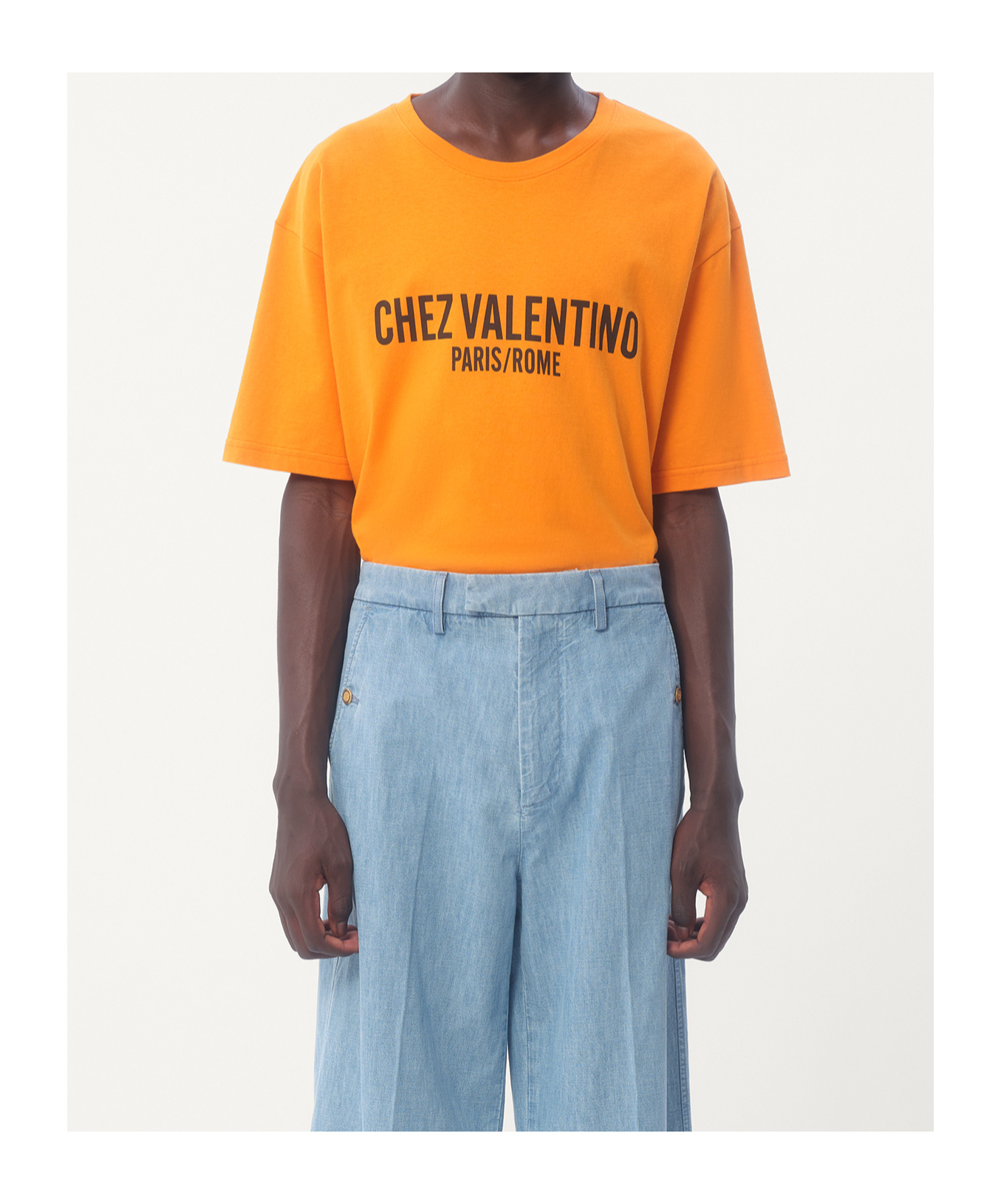 Valentino Cotton T-shirt With Chez Print In Orange