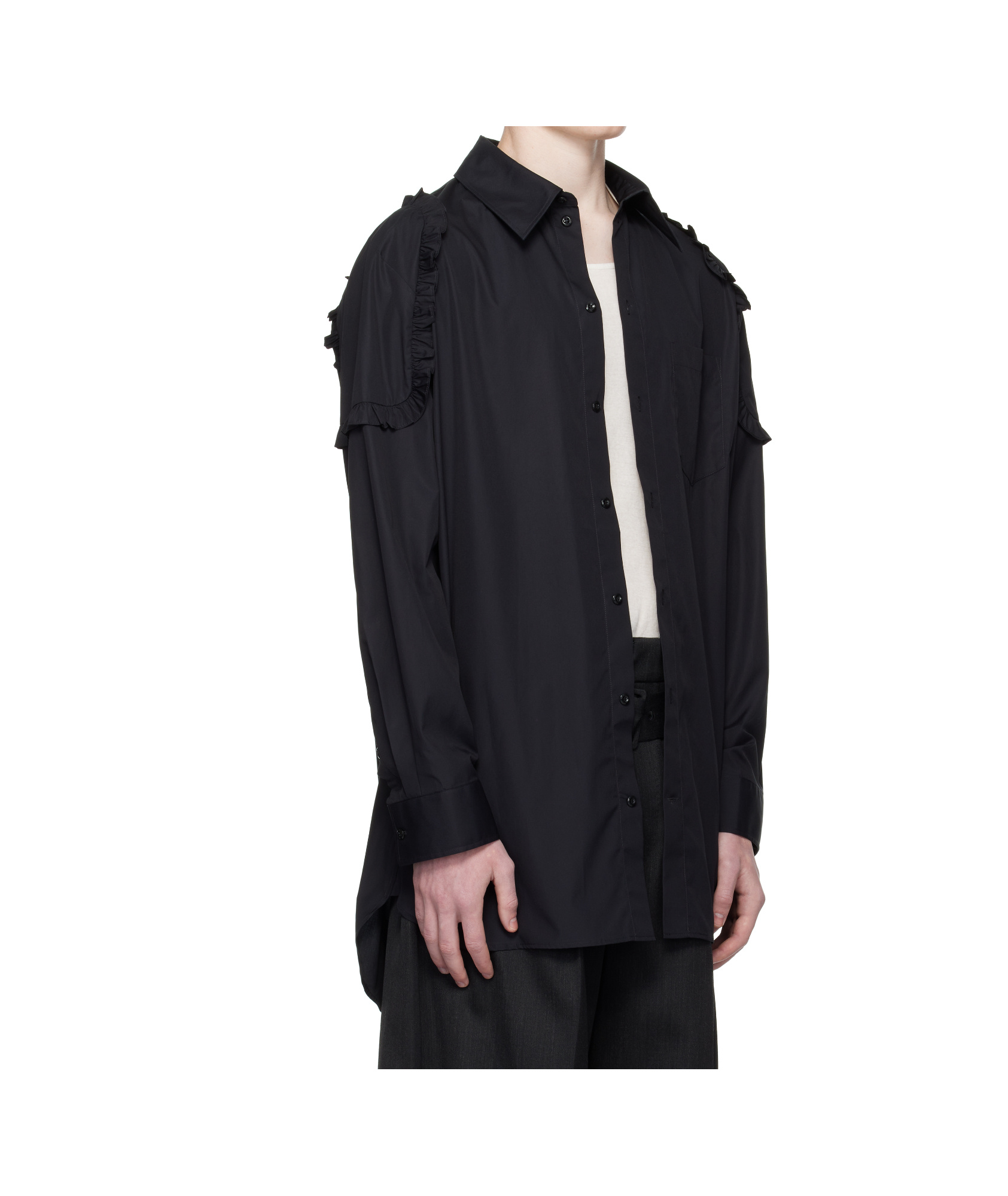 Simone Rocha Ruffle Shoulder Patch Tunic Shirt In Black