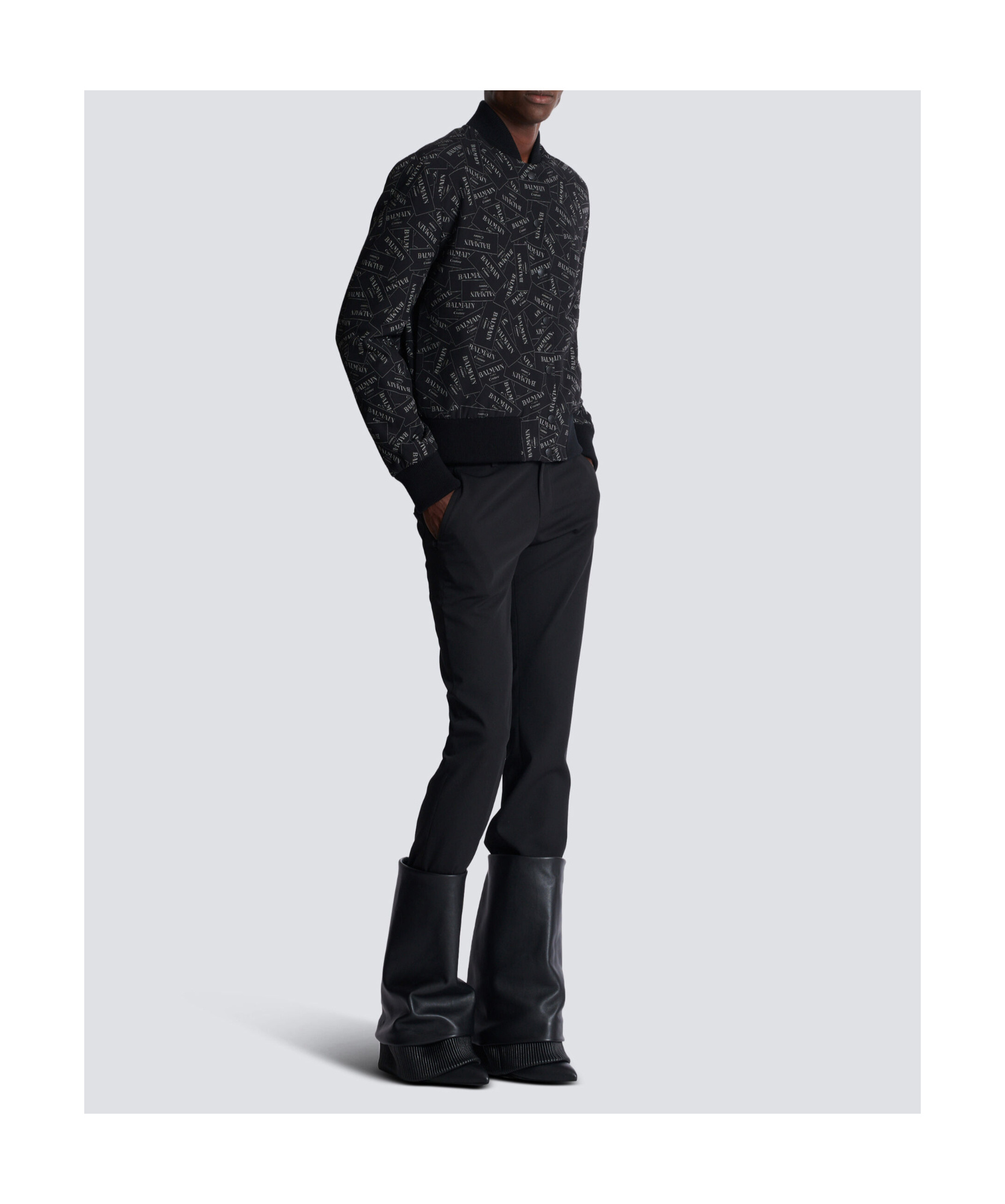 Shop Balmain Printed Label Bomber Jacket In Black