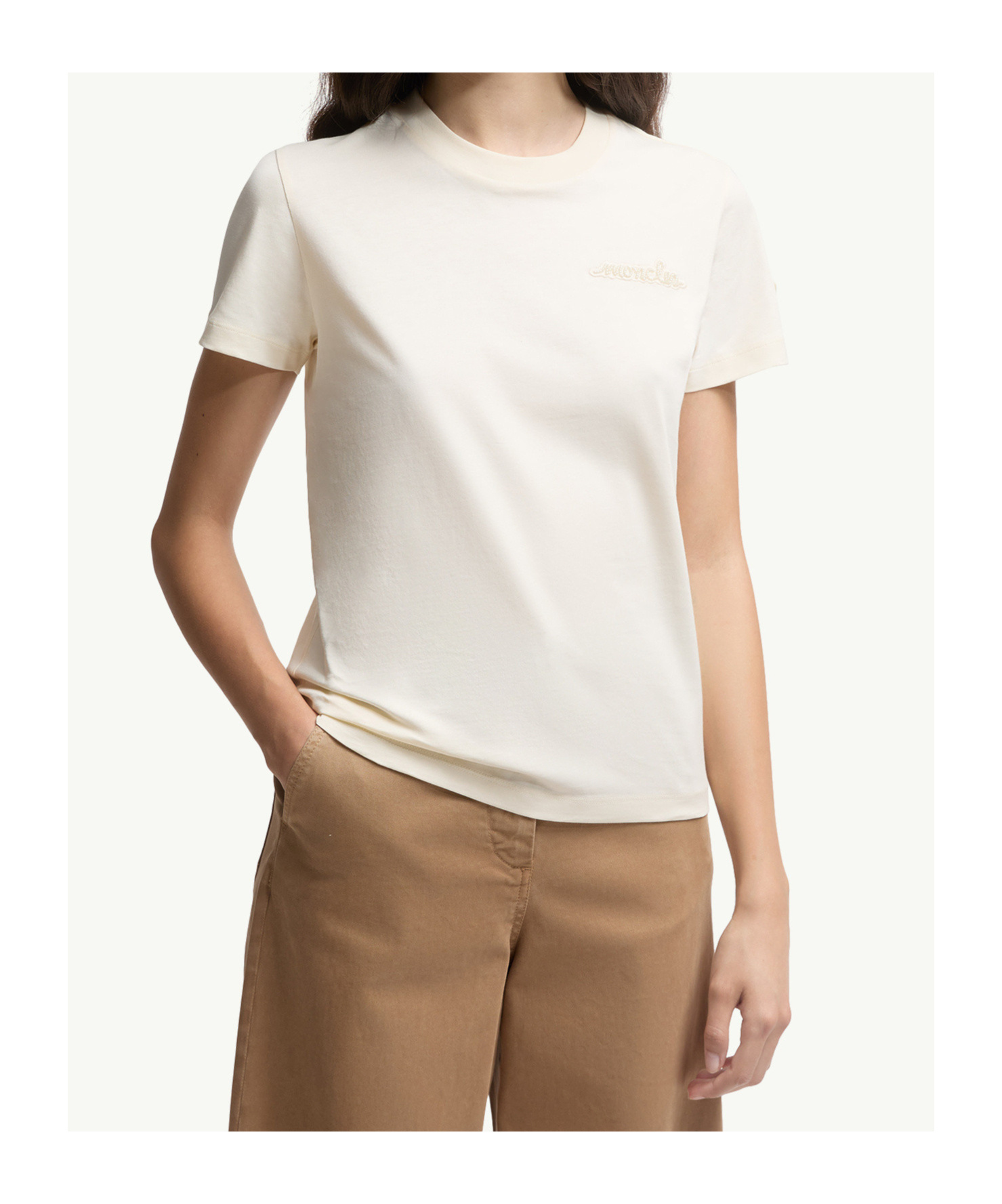 Moncler Beaded Logo Cotton T-shirt White In White