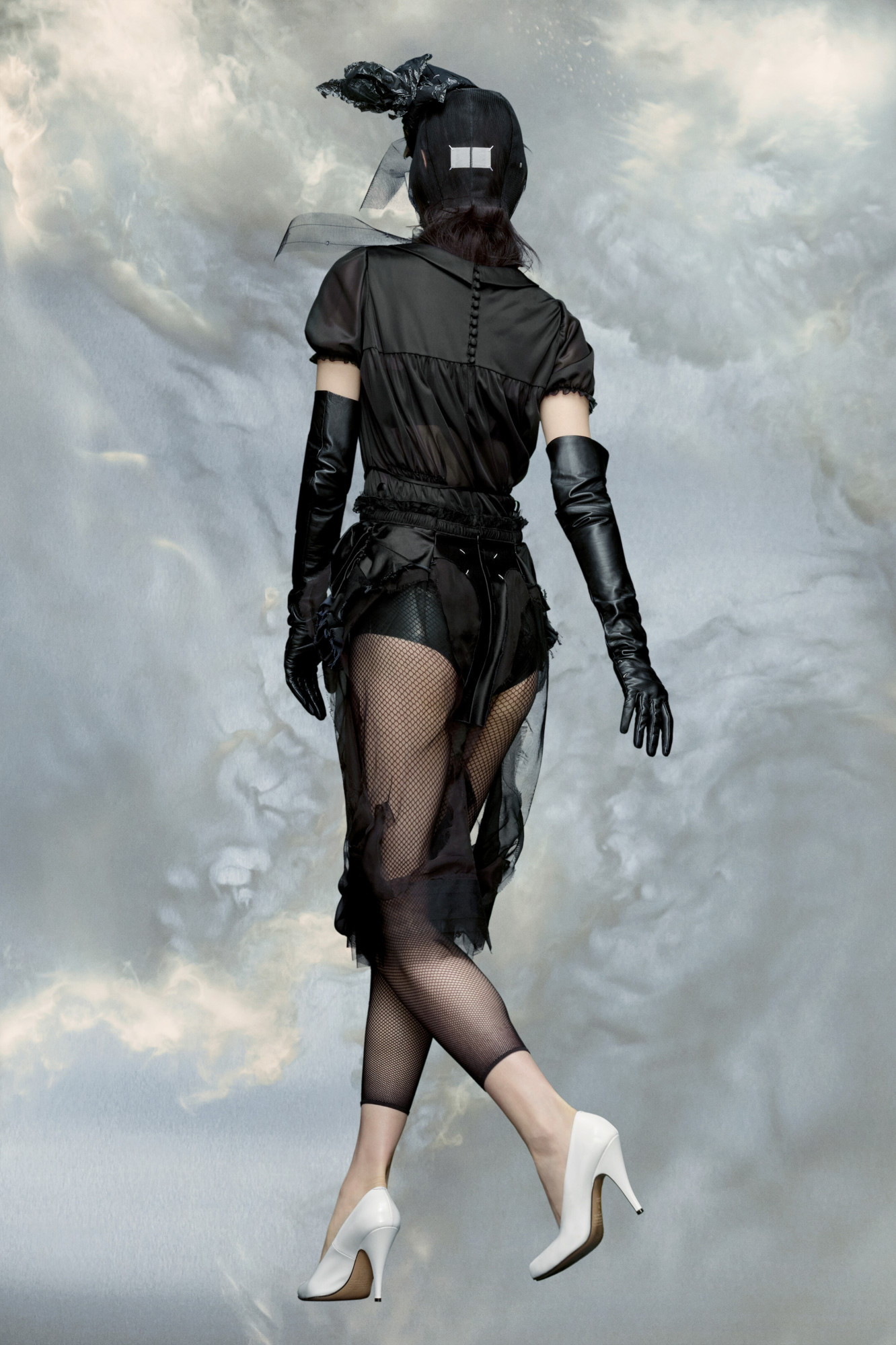Maison Margiela Four-stitch Short-sleeved Ruched Bodysuit In Black