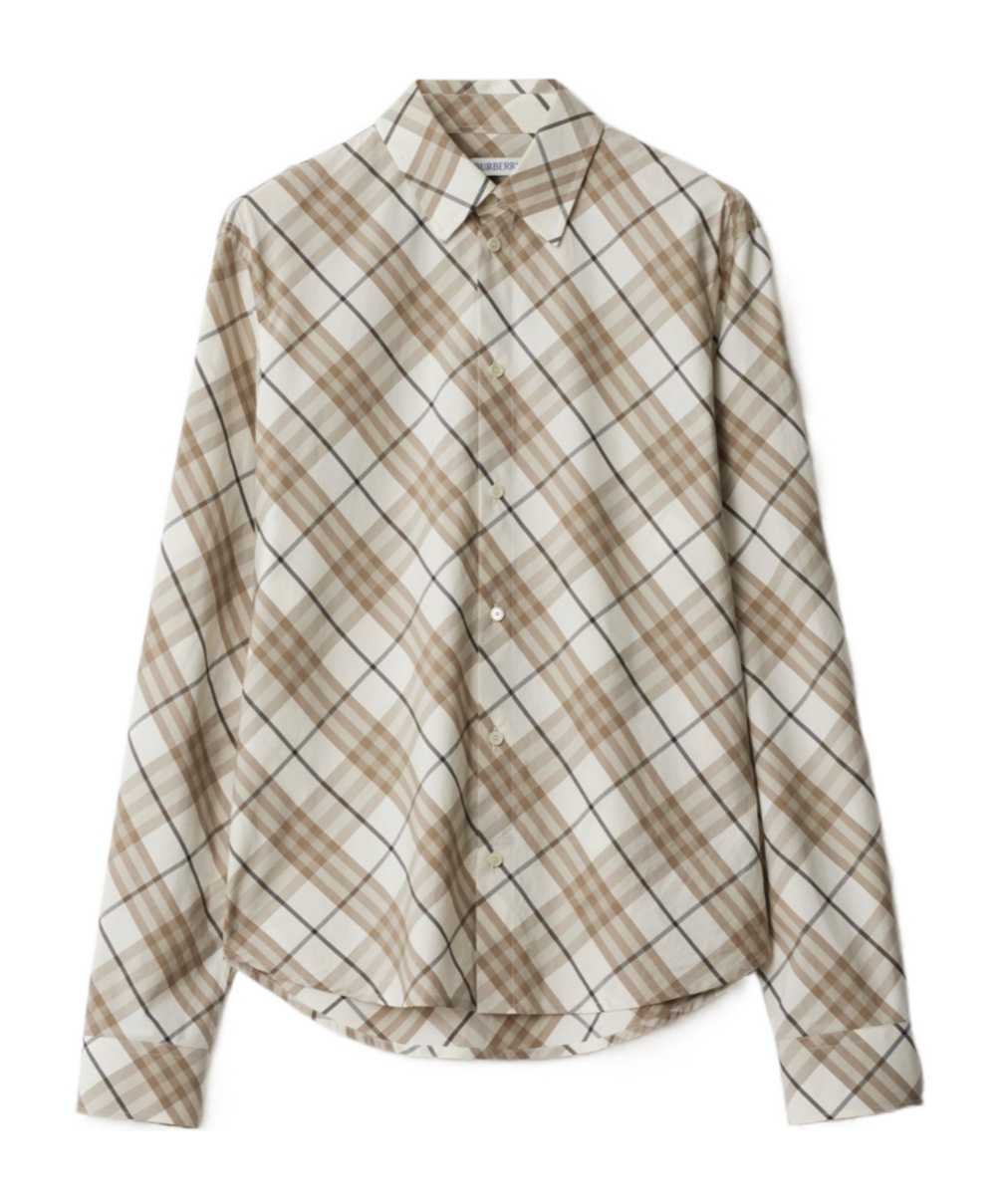 Burberry Check Cotton Overshirt In Nude