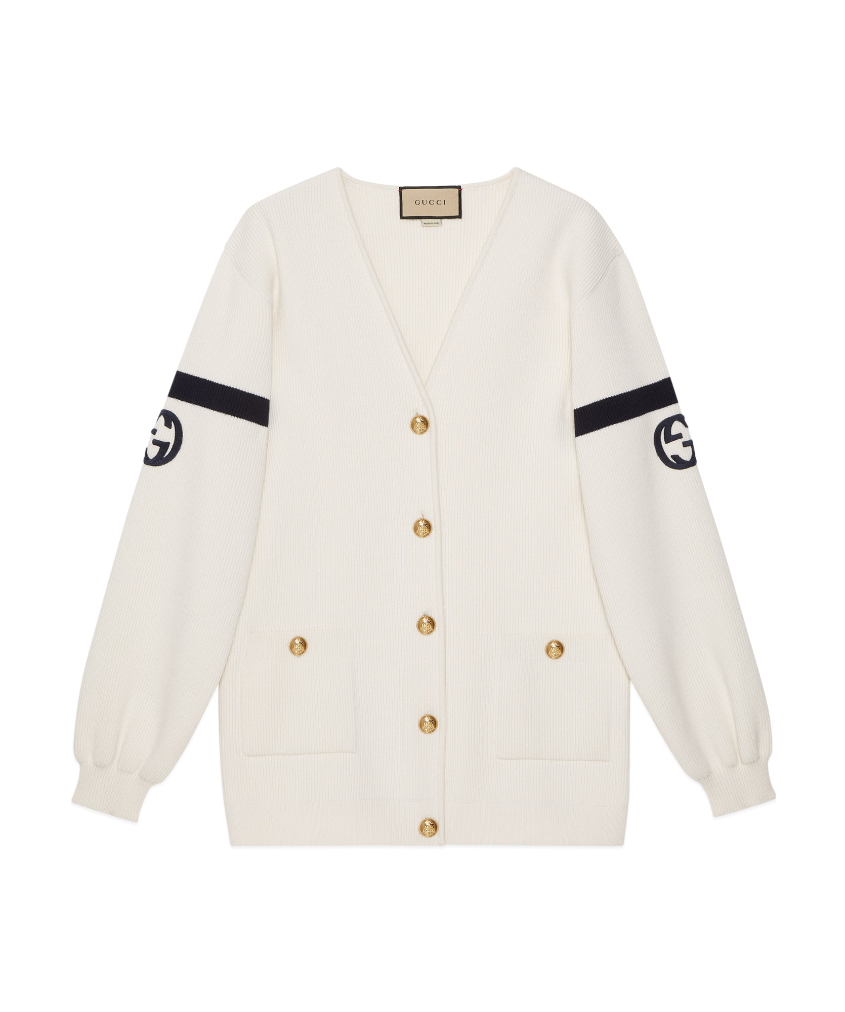 Gucci Interlocking-g Ribbed Cardigan In White