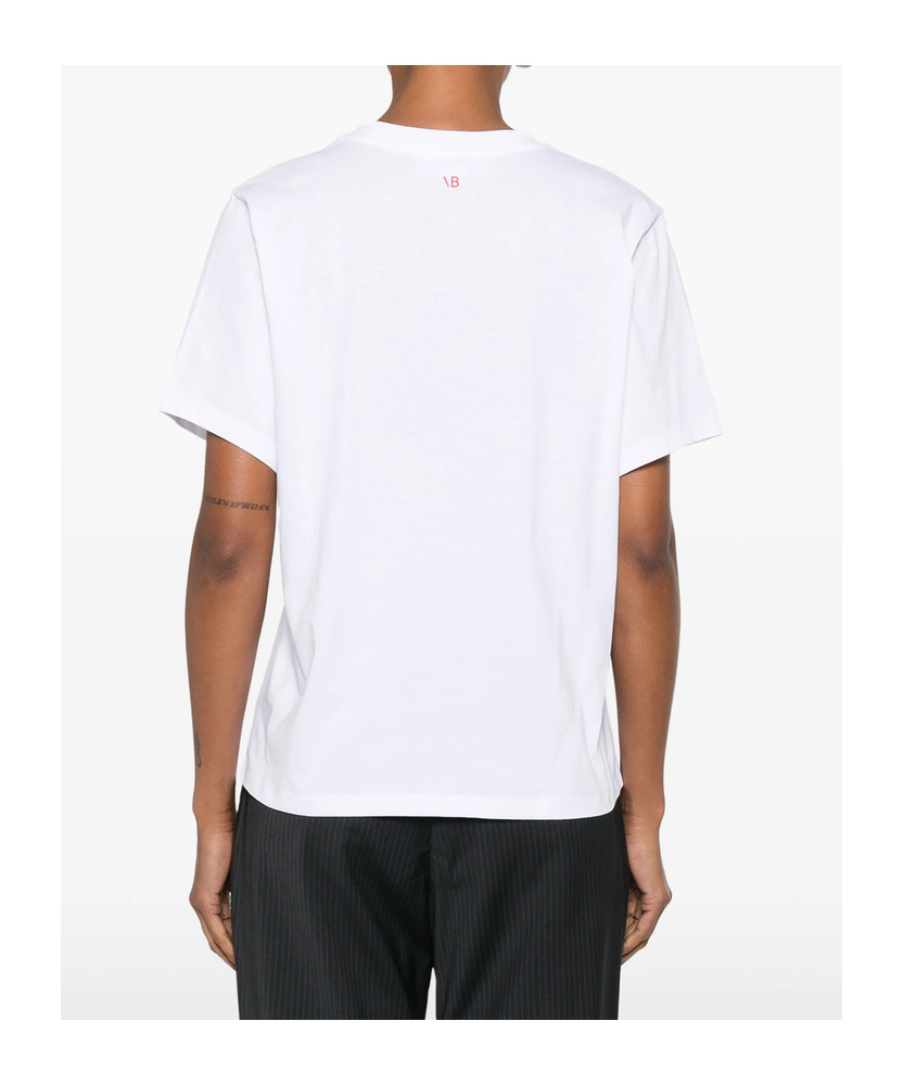 Victoria Beckham White Crewneck T-shirt With Slogan Print On The Front In Cotton Woman In White