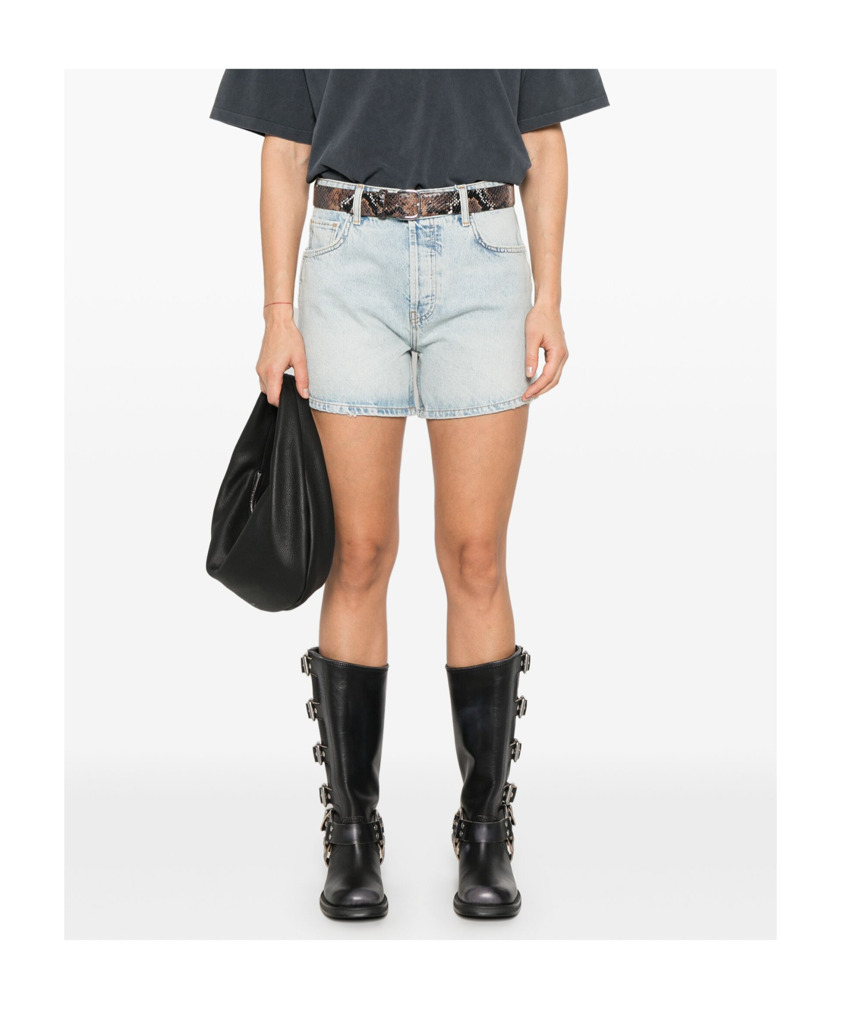 Shop Anine Bing Belt-loop Denim Shorts In White