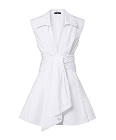 Balmain Belted Pleated Cotton-poplin Mini Dress In White