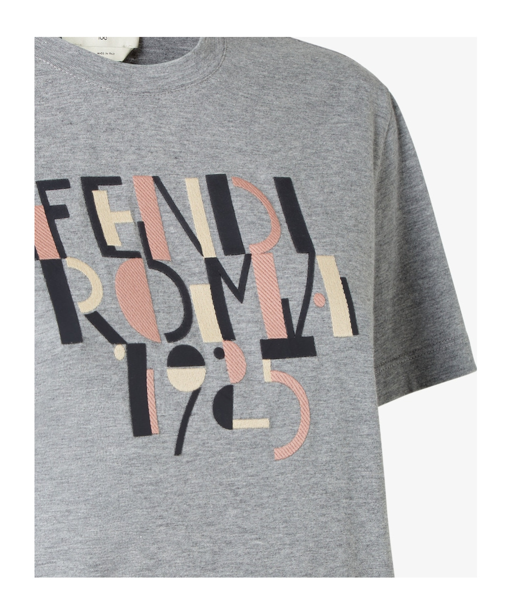 Fendi Grey Melange Cotton T-shirt Women In Gray