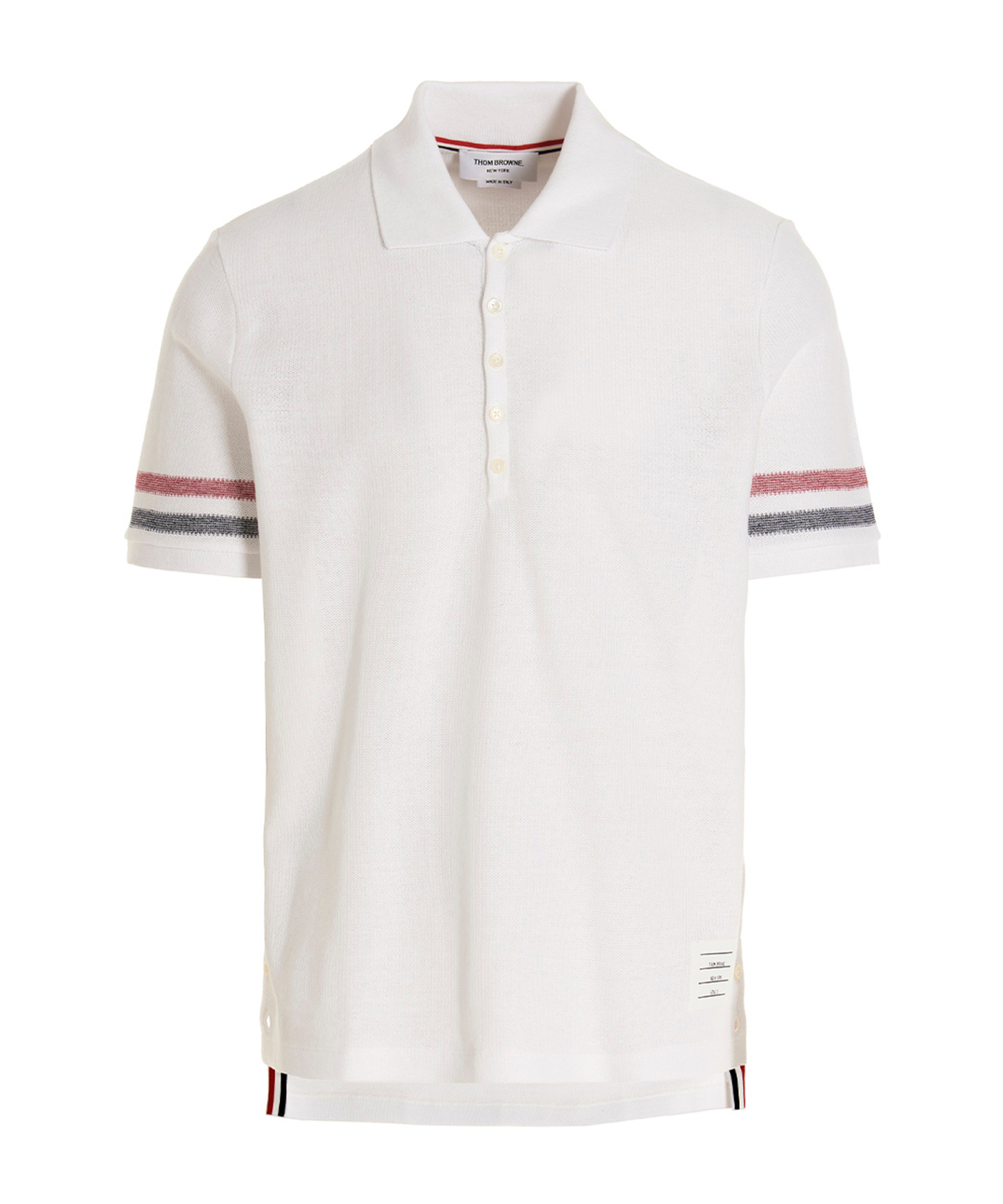 Thom Browne Short-sleeved Navy Polo Shirt With Patch In White