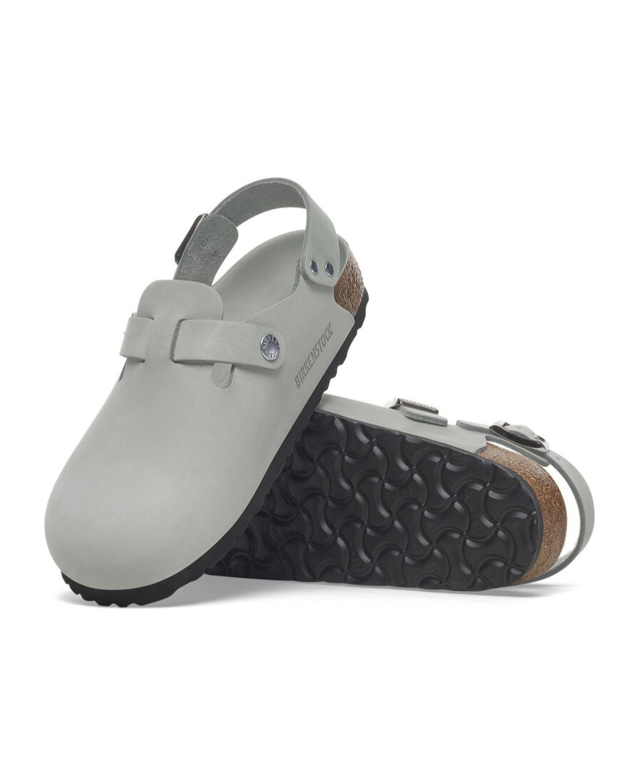 Birkenstock 'tokio' Light Blue Mules With Buckles On The Front And Back In Gray