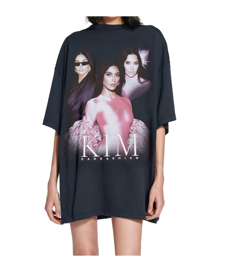 Balenciaga Kim K Printed Oversized T-shirt In Faded Black