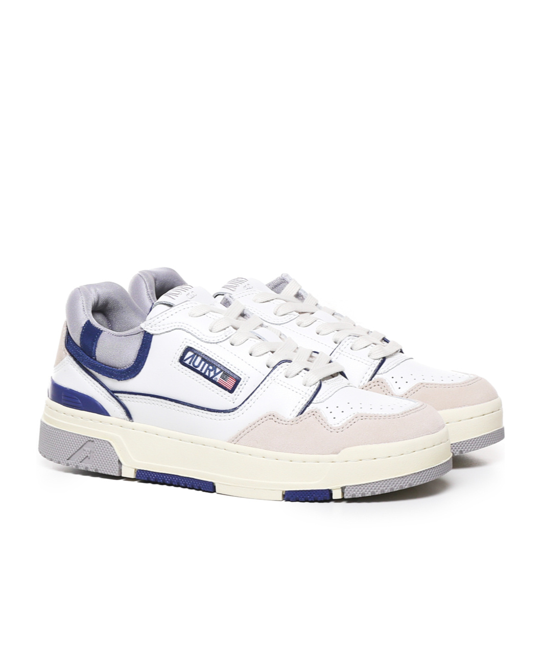 Autry White Low Top Sneakers With Blue Details And Logo Patch In White