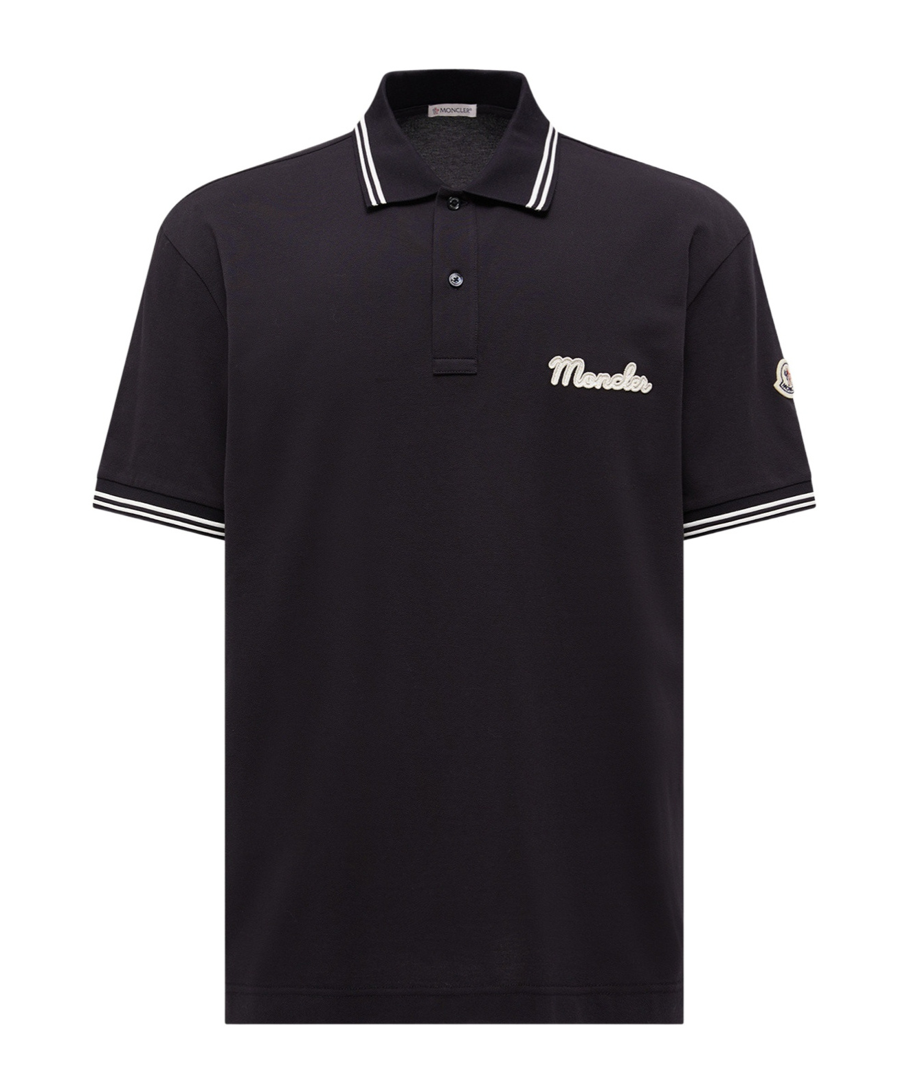 Moncler Lapel Short Sleeve Polo Shirt In Black