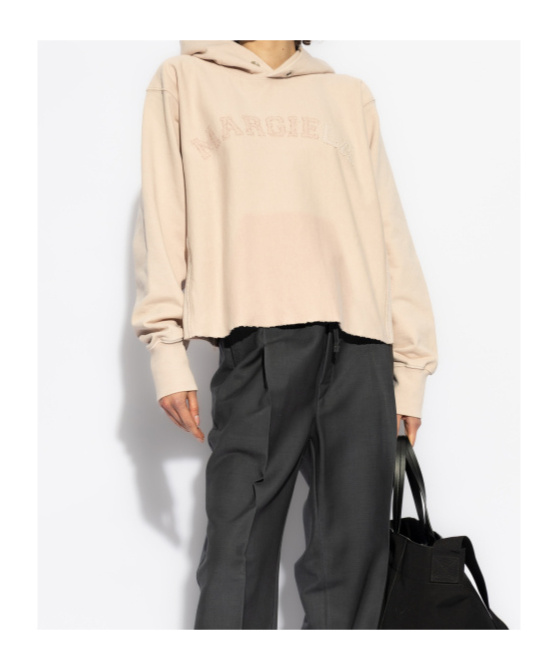 Maison Margiela Cotton Sweatshirt With Hood And Ribbed Cuffs In Nude