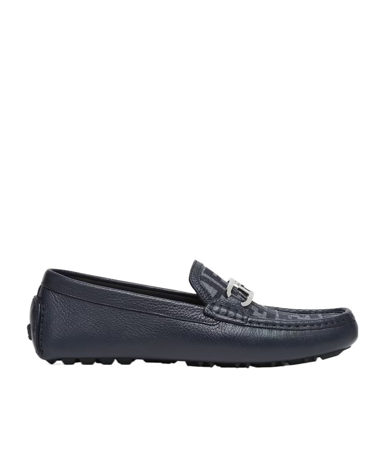 Fendi Blue Ff Jacquard And Blue Leather Driving Shoes In Black