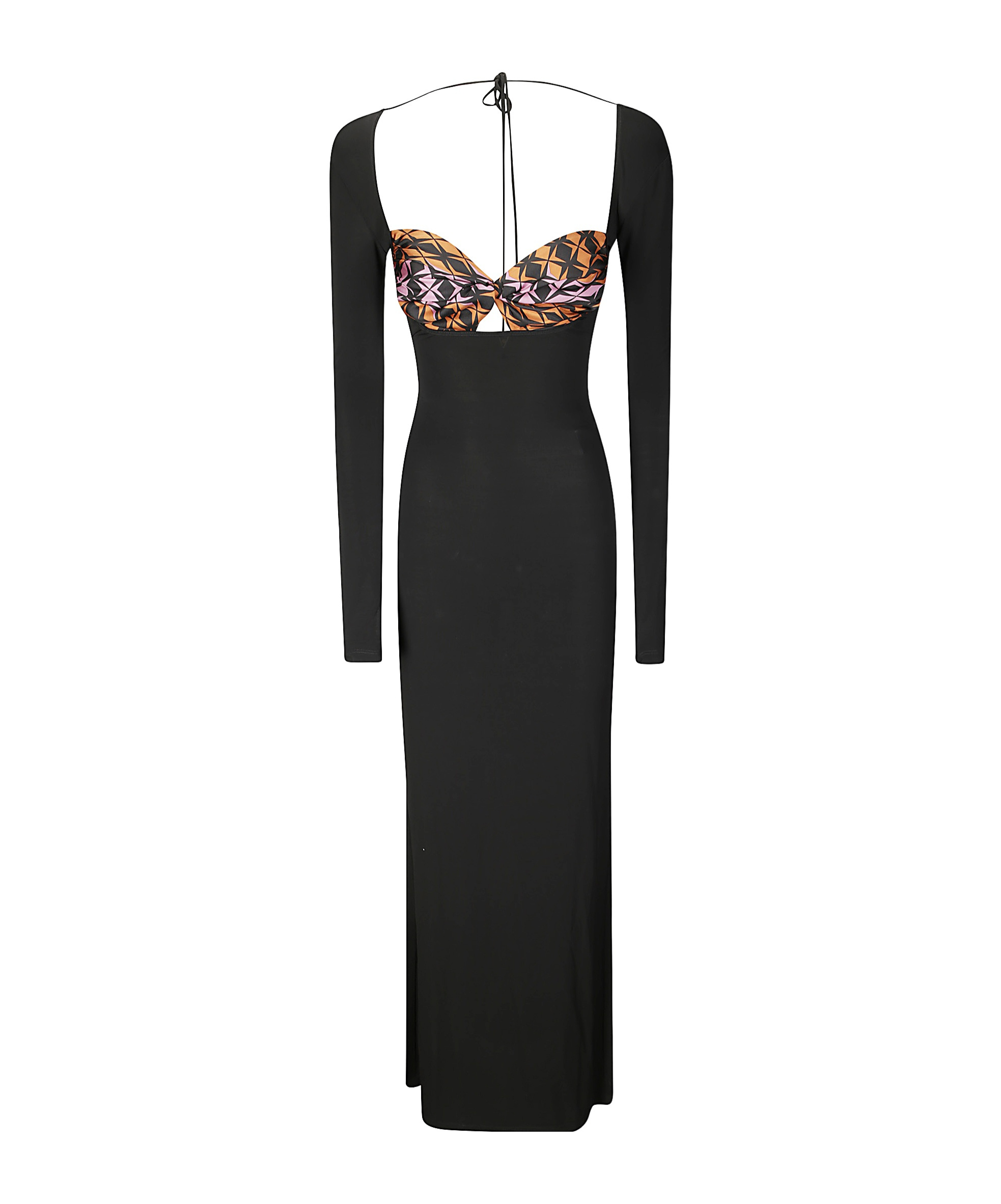 Marine Serre Long Sleeve Viscose Dress With Contrast Bra In Black