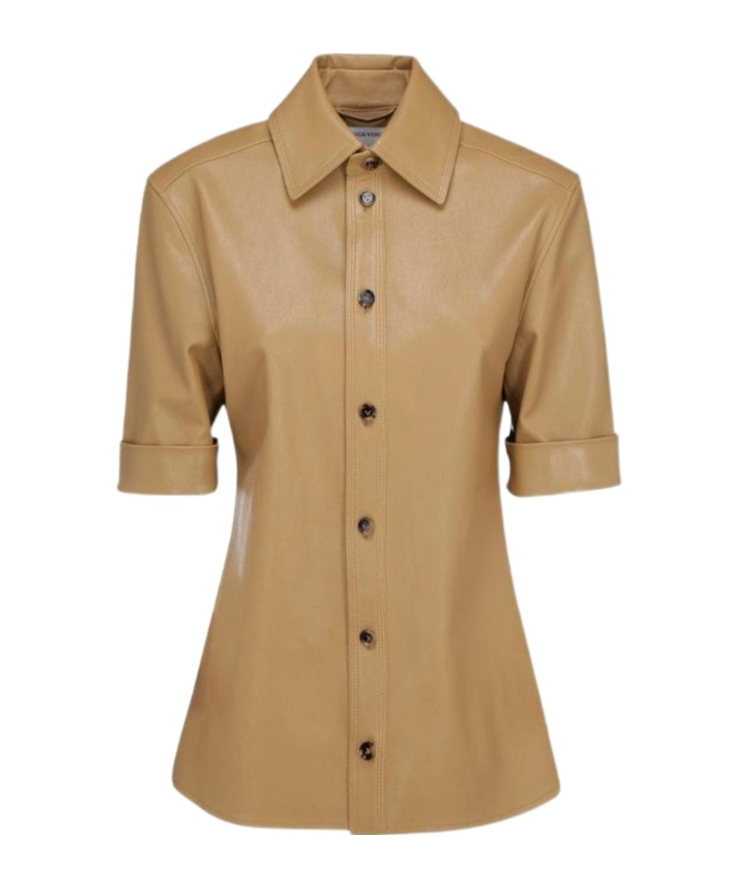 Bottega Veneta Short-sleeve Leather Shirt In Nude